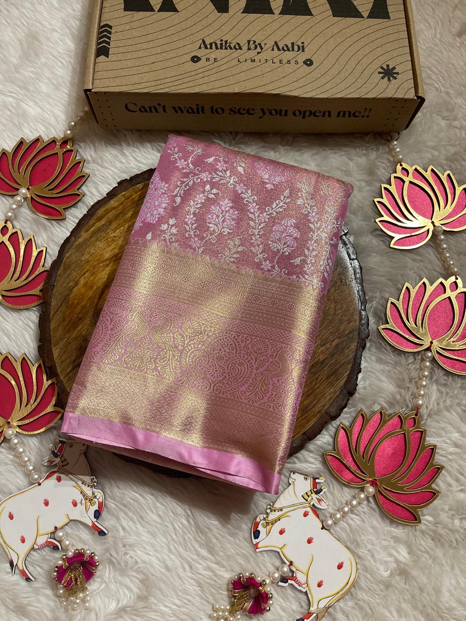 SWAYAMVARAM-PASTEL PINK FLORAL SILK SAREE