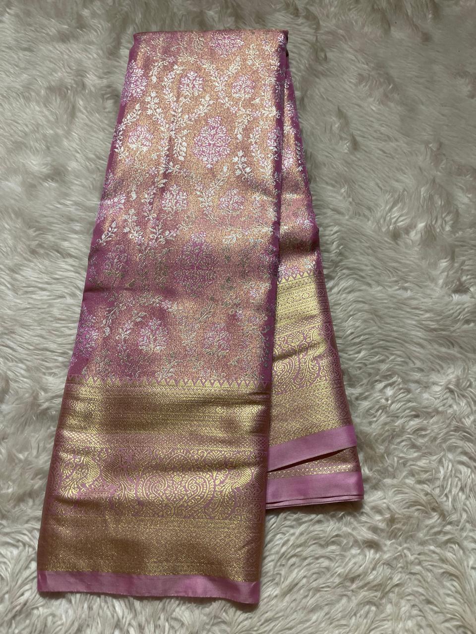 SWAYAMVARAM-PASTEL PINK FLORAL SILK SAREE