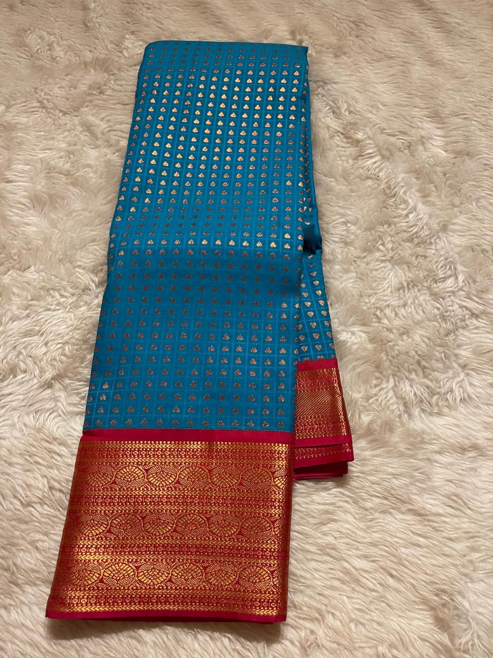 1000 BUTTAS-CERULEAN BLUE WITH PINK SAREE