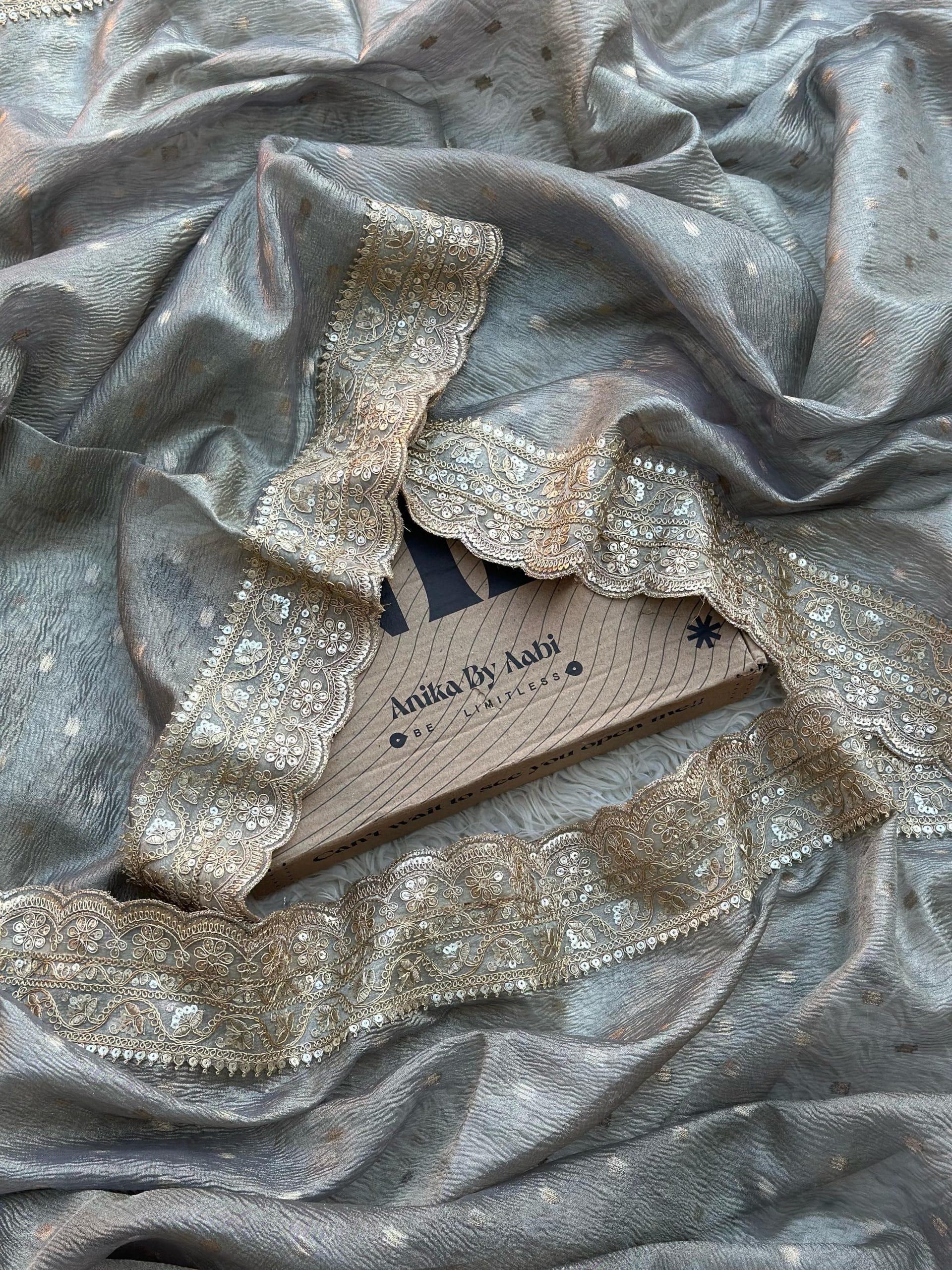 TISSUE LUXE CRUSH-PASTEL GREY SAREE