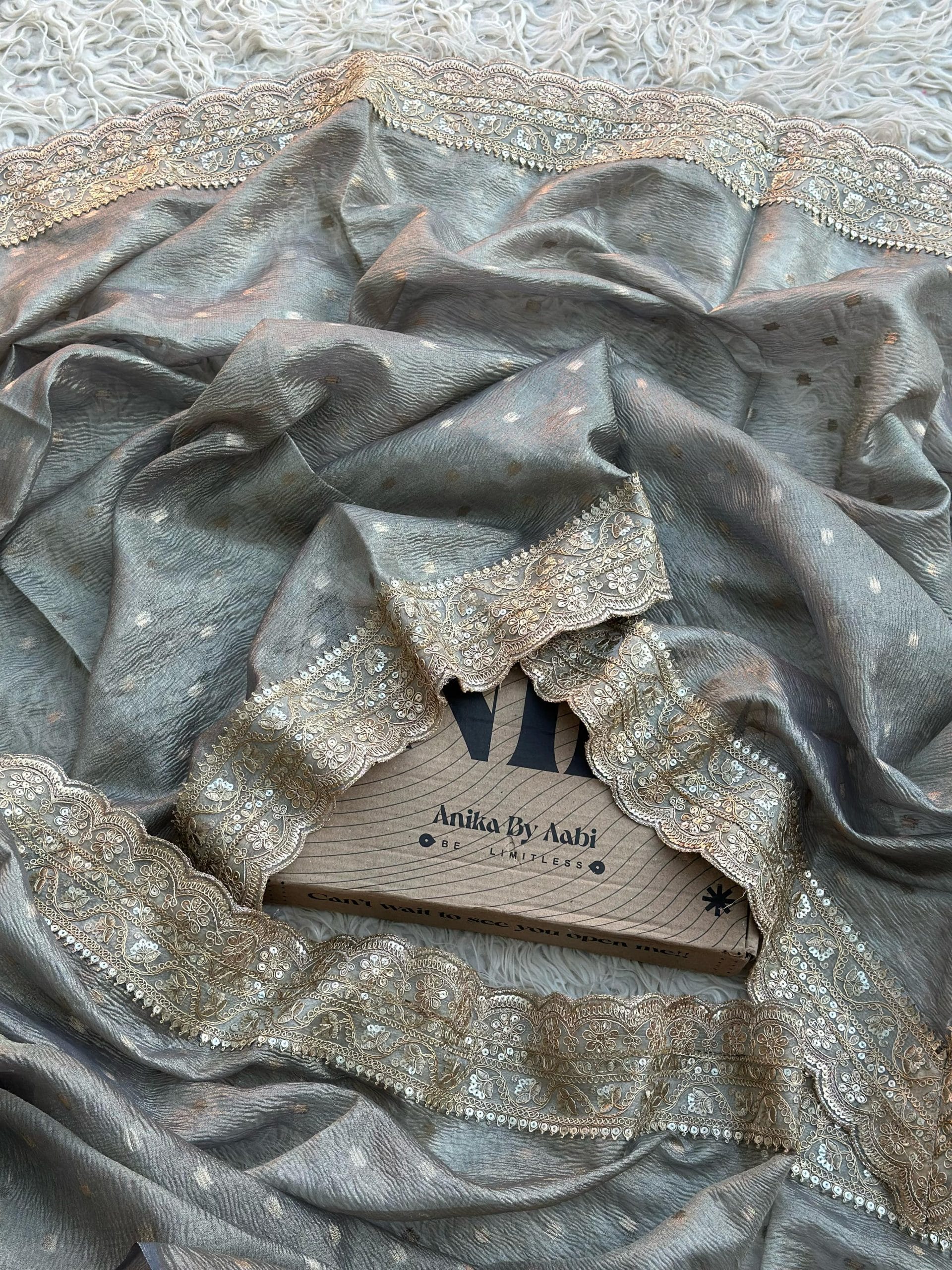 TISSUE LUXE CRUSH-PASTEL GREY SAREE