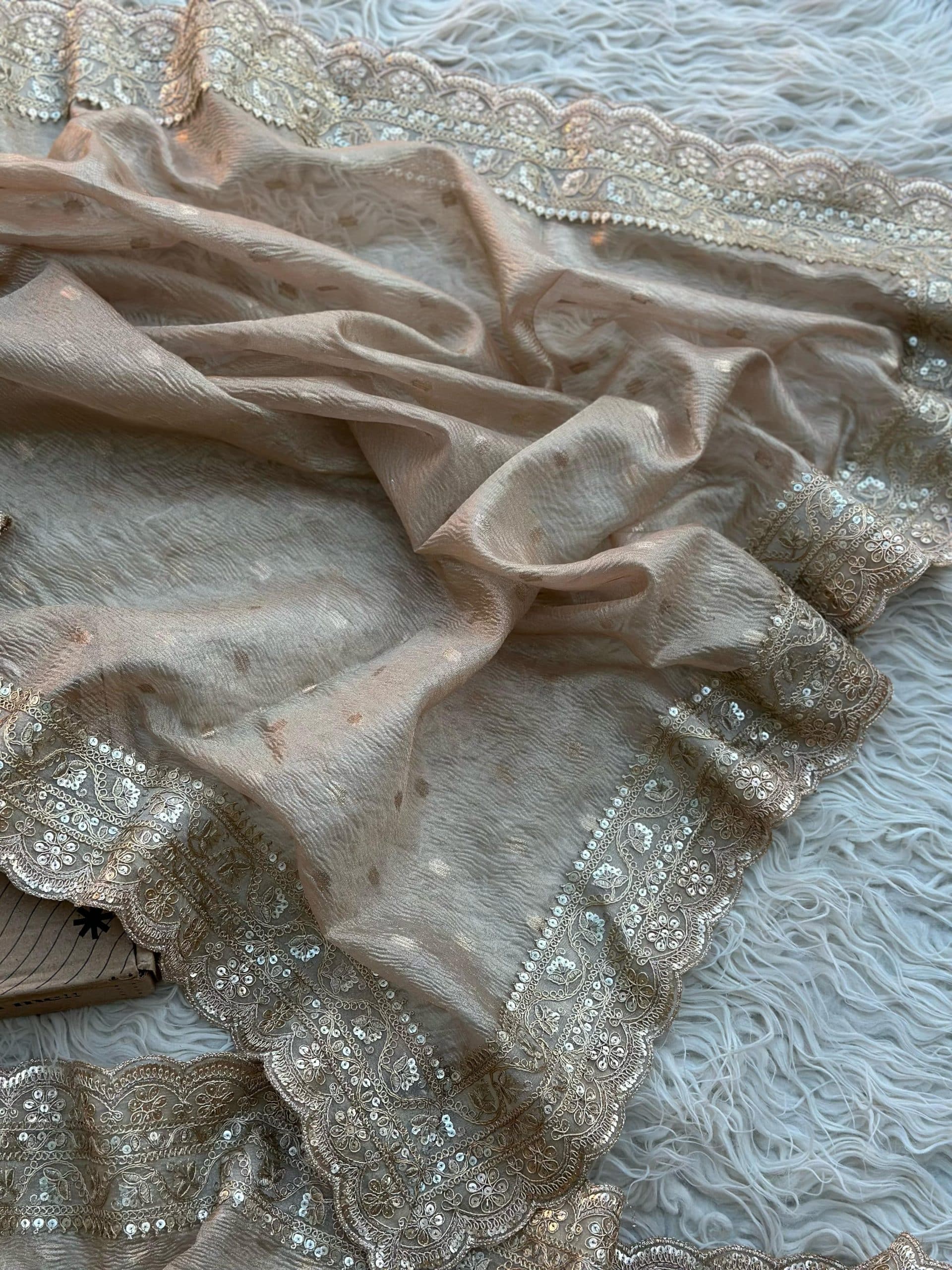 TISSUE LUXE CRUSH-PASTEL GOLD SAREE