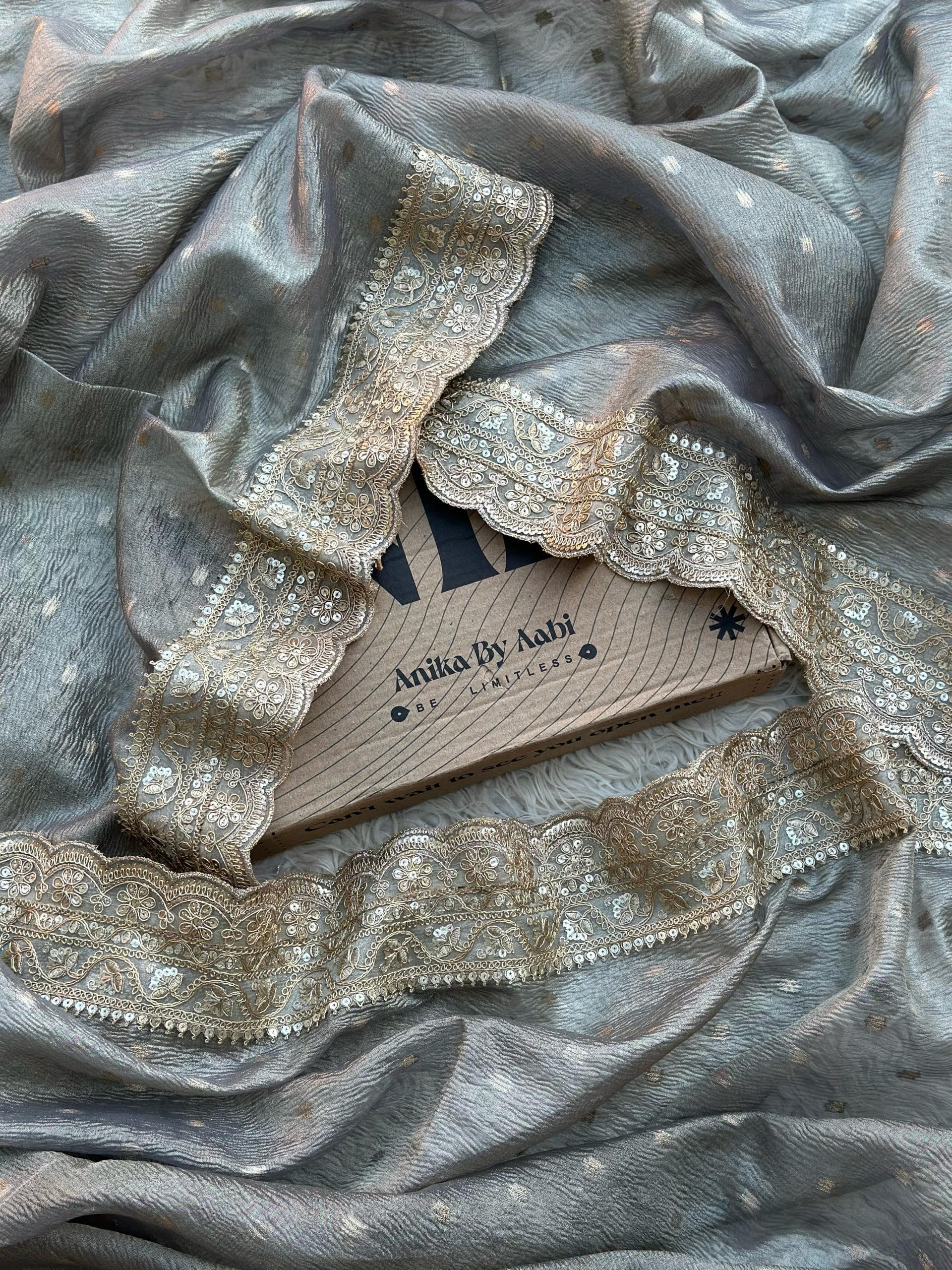 TISSUE LUXE CRUSH-PASTEL GREY SAREE