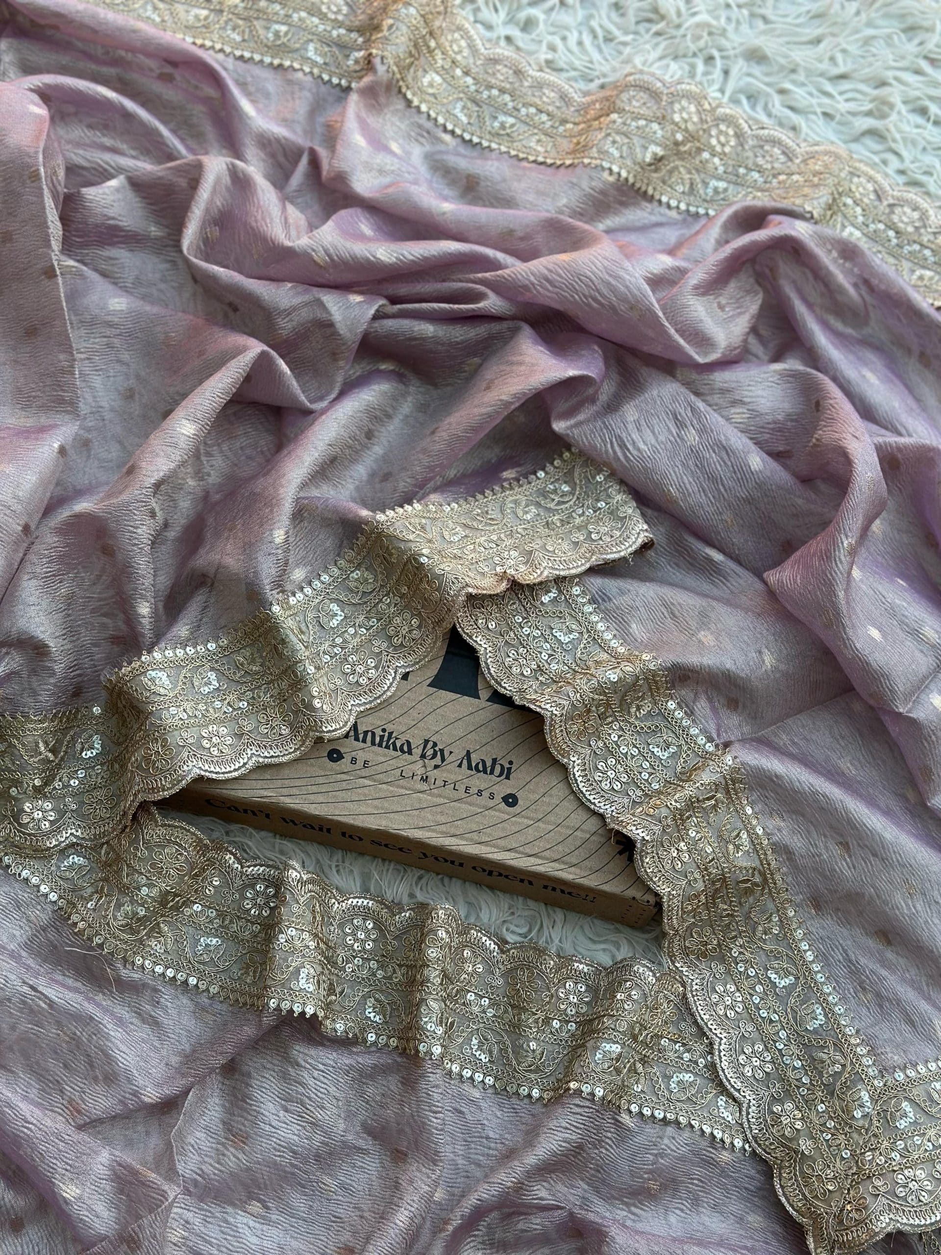 TISSUE LUXE CRUSH-PASTEL LILAC SAREE