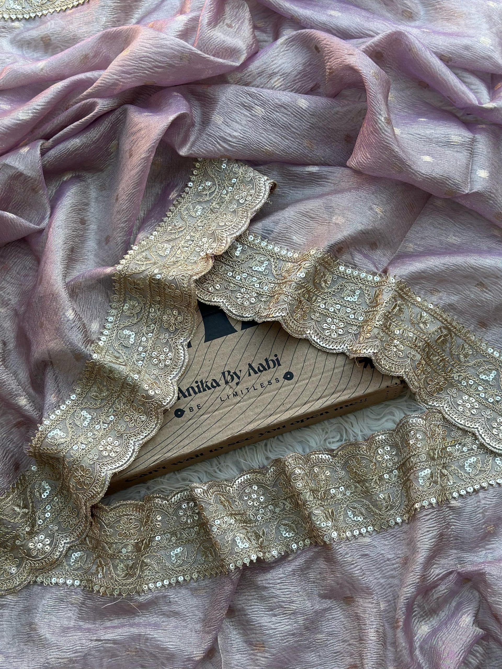 TISSUE LUXE CRUSH-PASTEL LILAC SAREE