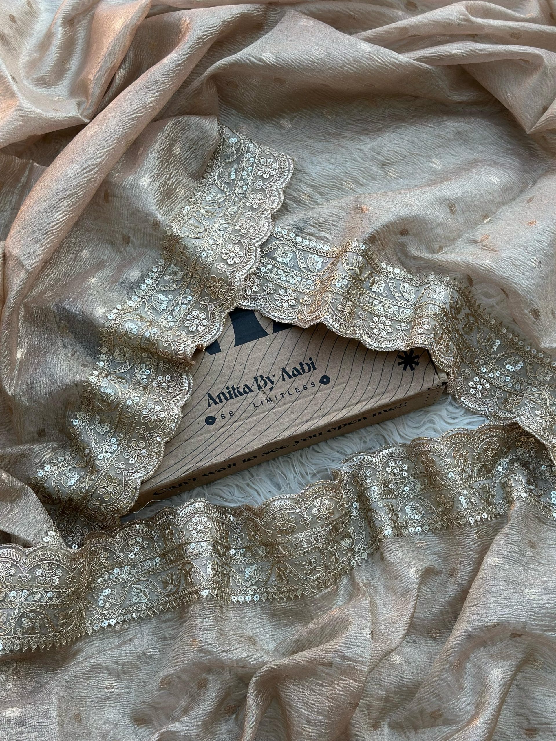 TISSUE LUXE CRUSH-PASTEL GOLD SAREE