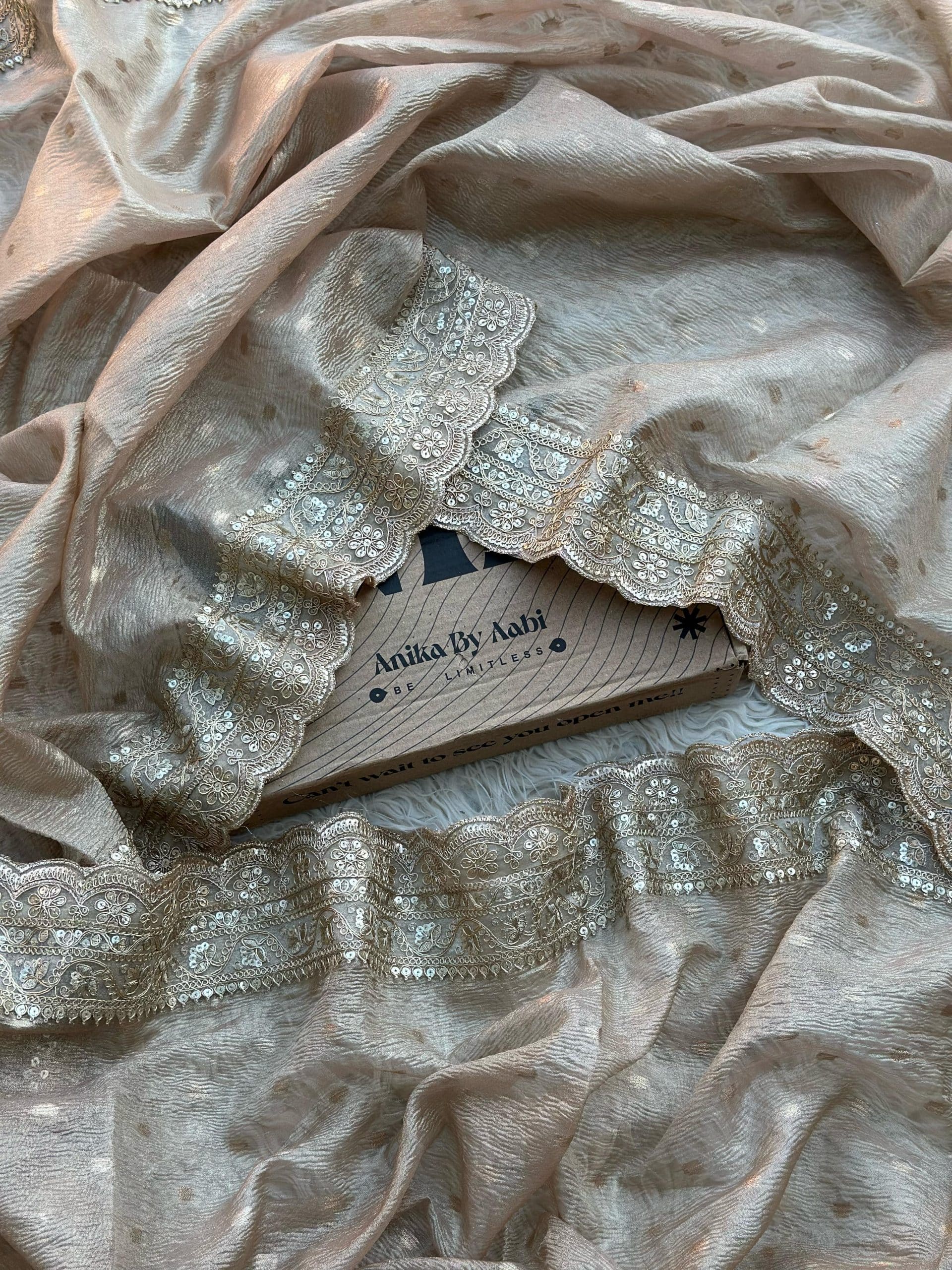 TISSUE LUXE CRUSH-PASTEL GOLD SAREE