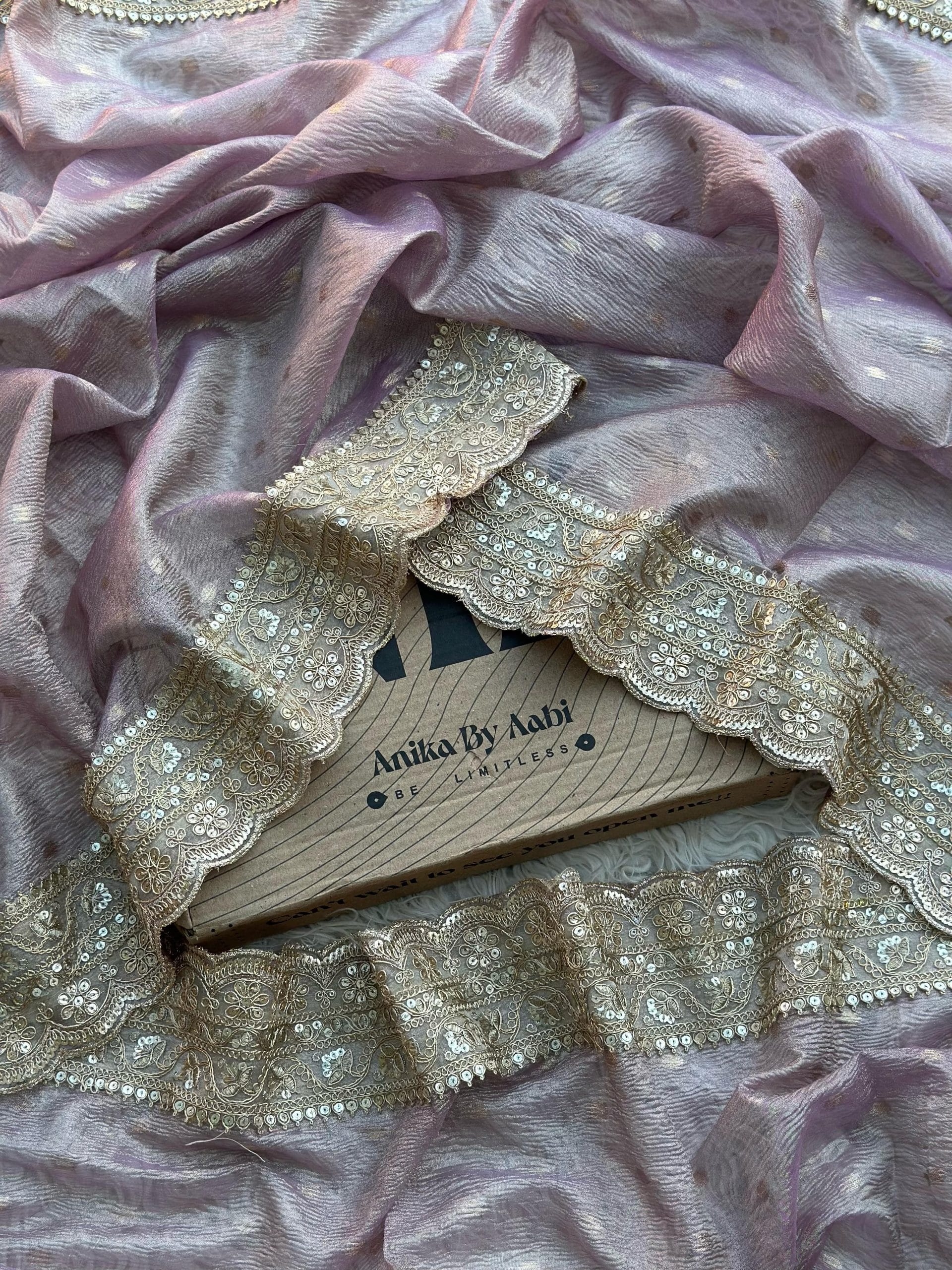 TISSUE LUXE CRUSH-PASTEL LILAC SAREE