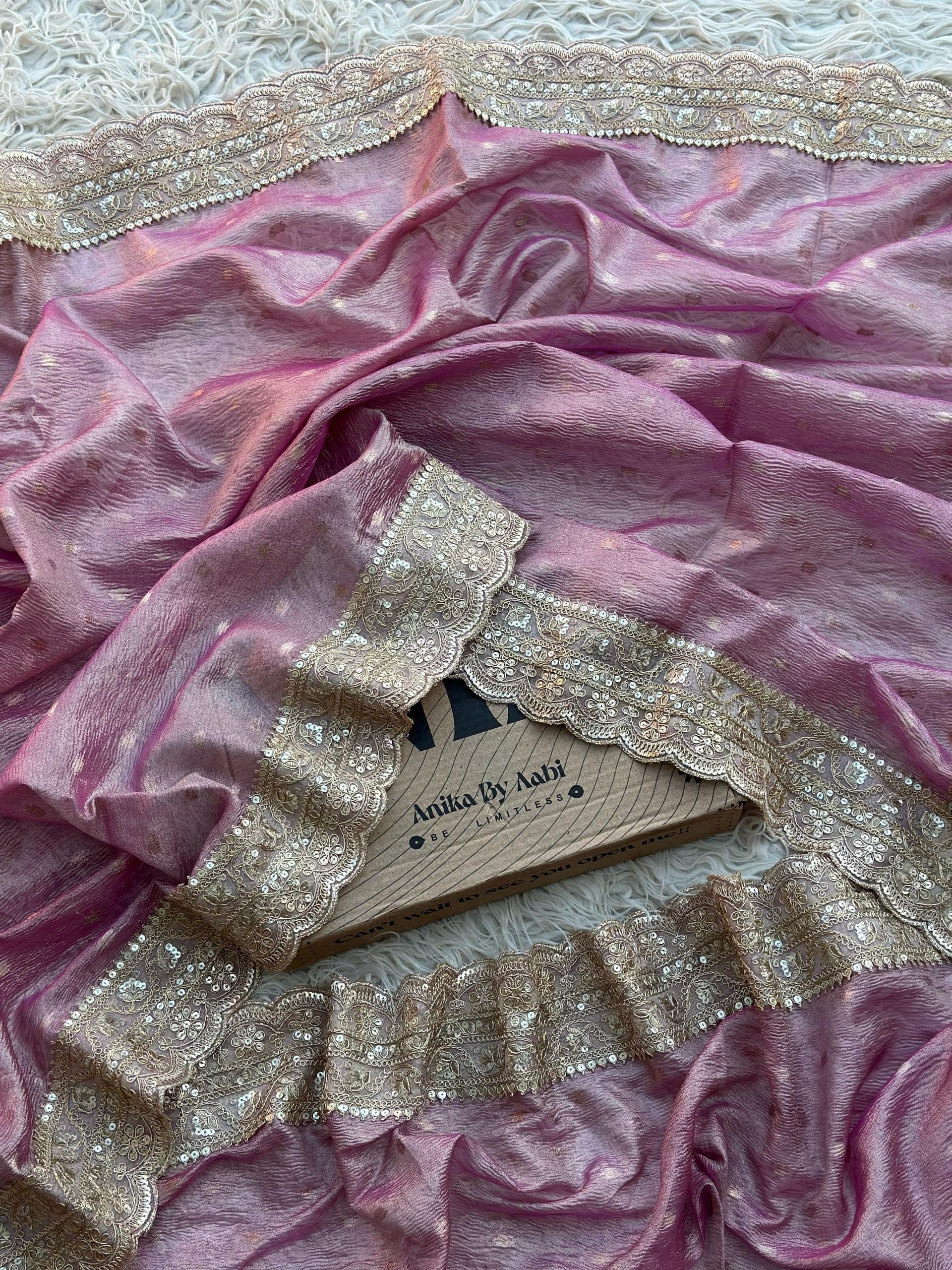 TISSUE LUXE CRUSH-PASTEL BABYPINK SAREE