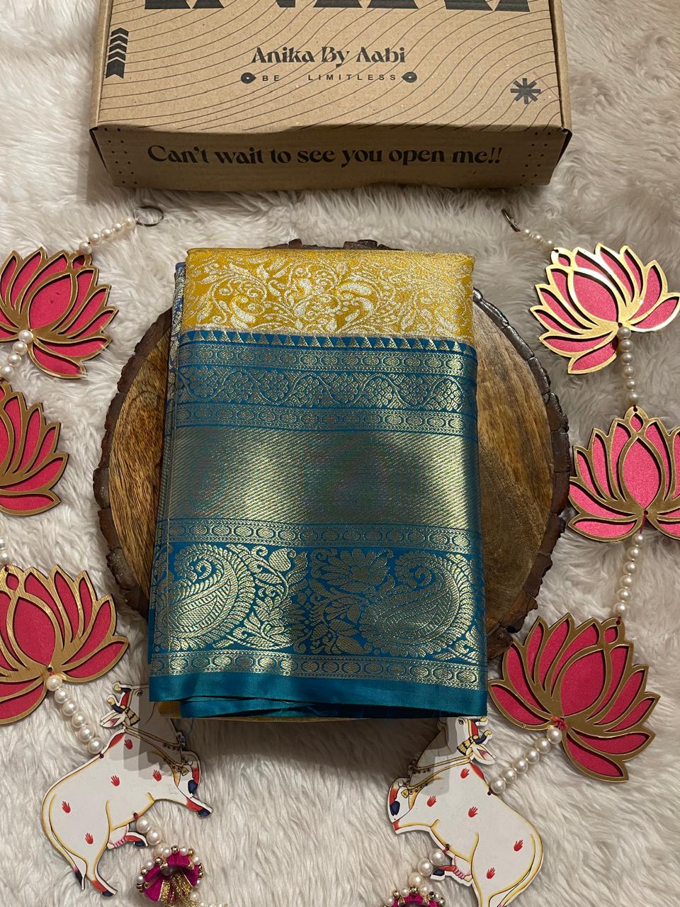 SWAYAMVARAM-YELLOW WITH RAMAGREEN SAREE