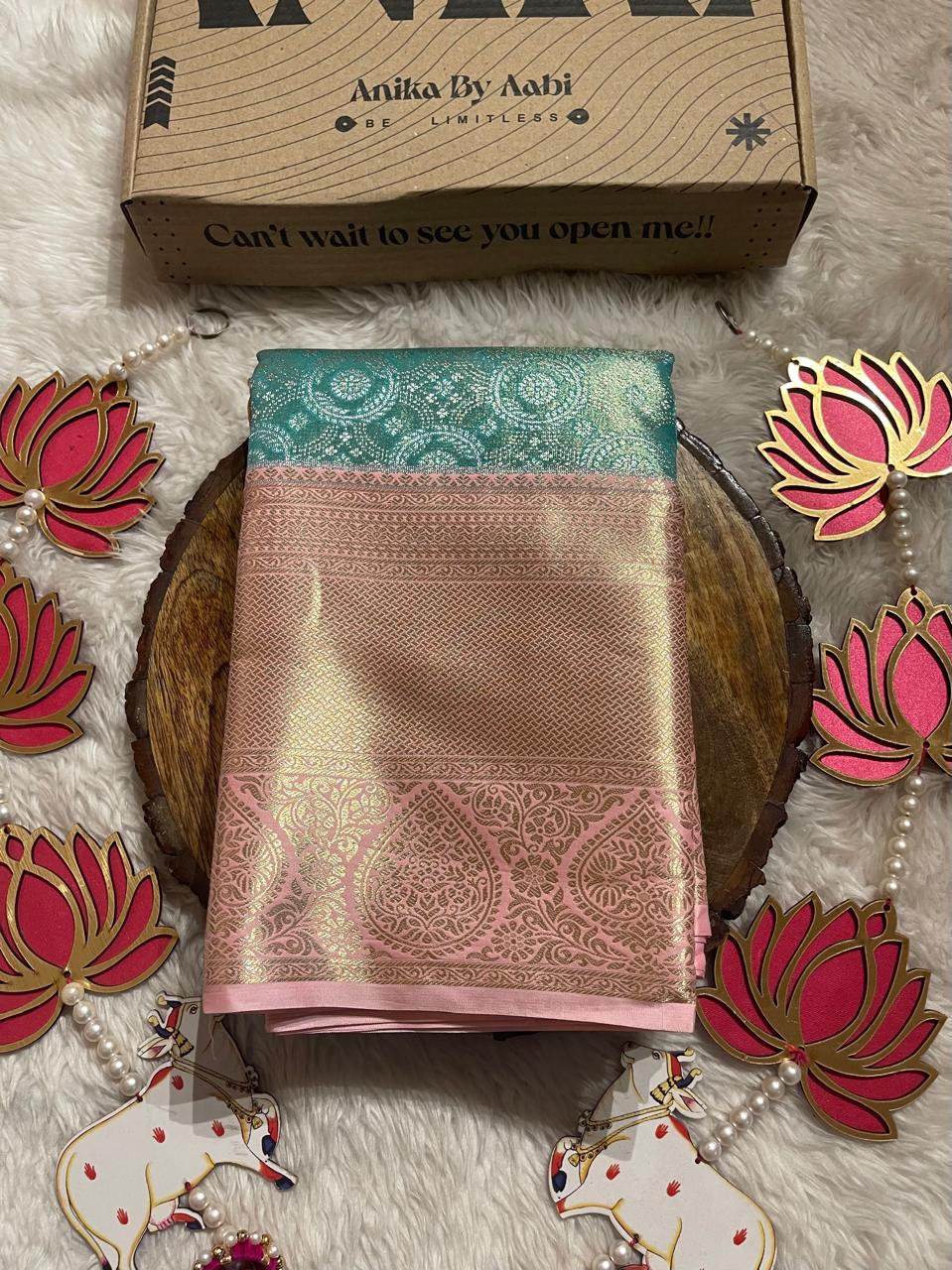 SWAYAMVARAM-TEAL WITH PASTEL PINK SAREE
