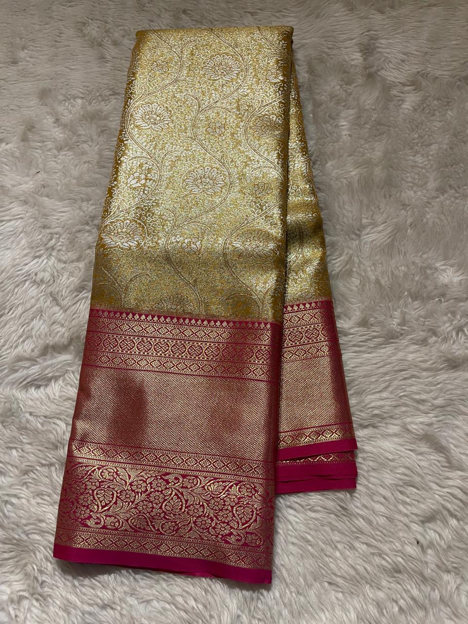 SWAYAMVARAM-DARK GOLDENYELLOW WITH PINK SAREE