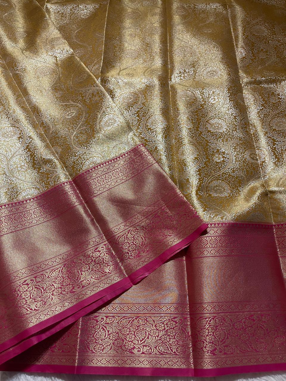 SWAYAMVARAM-DARK GOLDENYELLOW WITH PINK SAREE