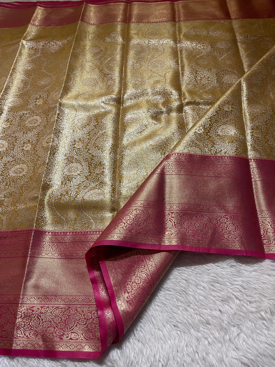SWAYAMVARAM-DARK GOLDENYELLOW WITH PINK SAREE