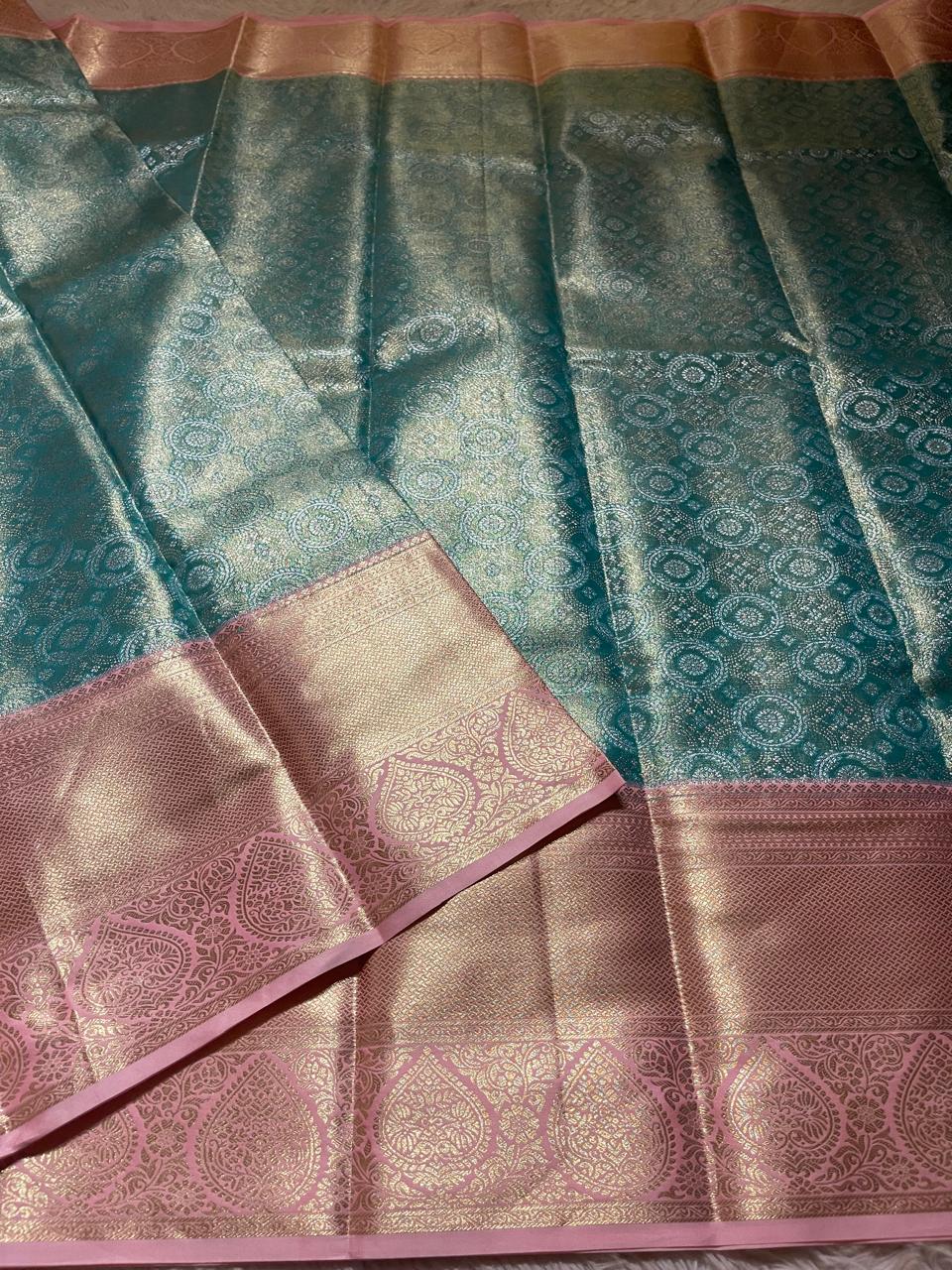 SWAYAMVARAM-TEAL WITH PASTEL PINK SAREE
