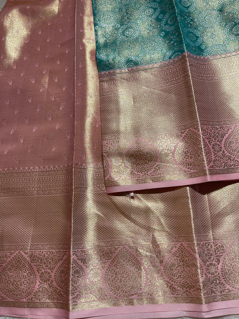 SWAYAMVARAM-TEAL WITH PASTEL PINK SAREE