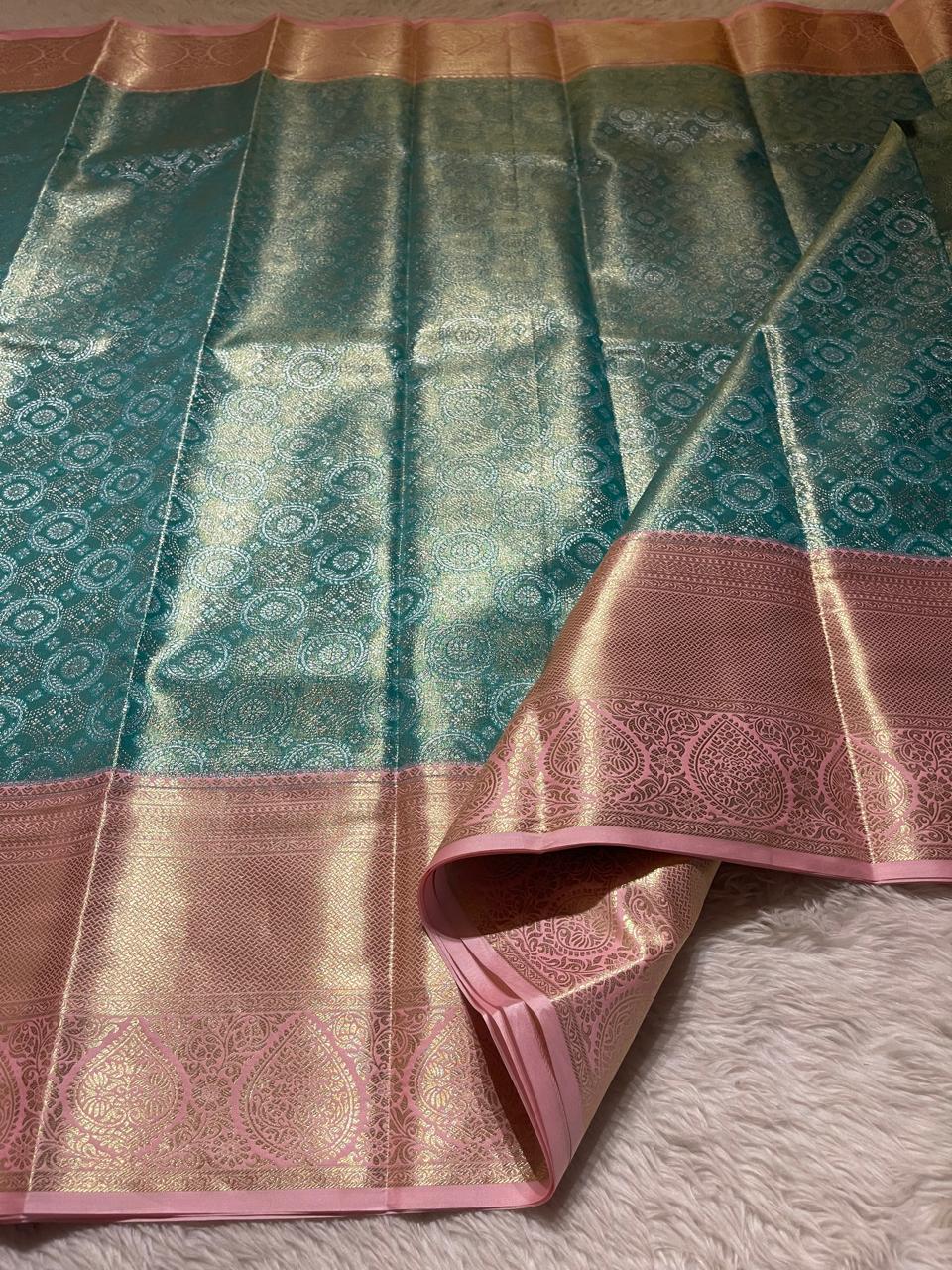 SWAYAMVARAM-TEAL WITH PASTEL PINK SAREE