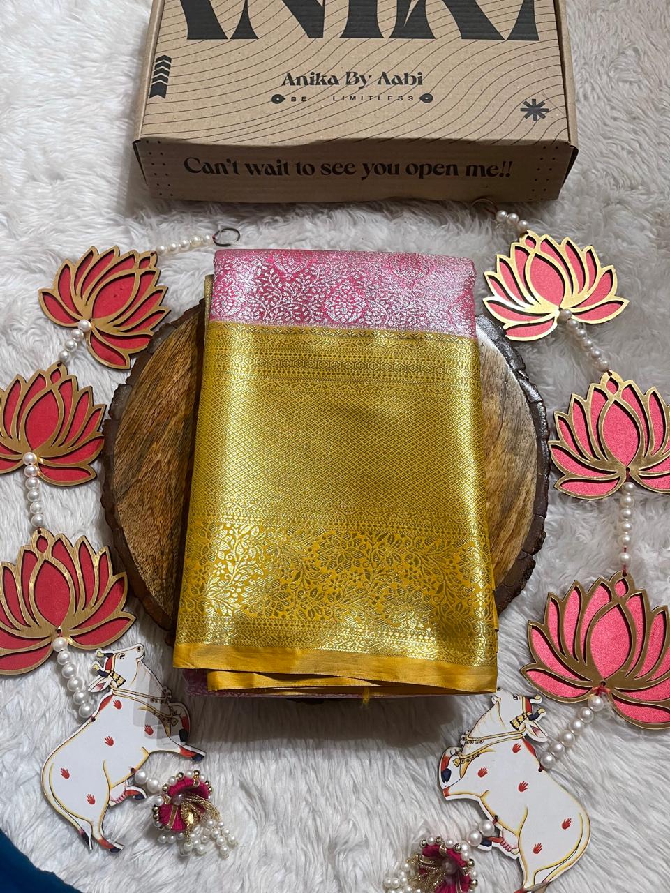 SWAYAMVARAM-PINK WITH MUSTARD YELLOW SAREE