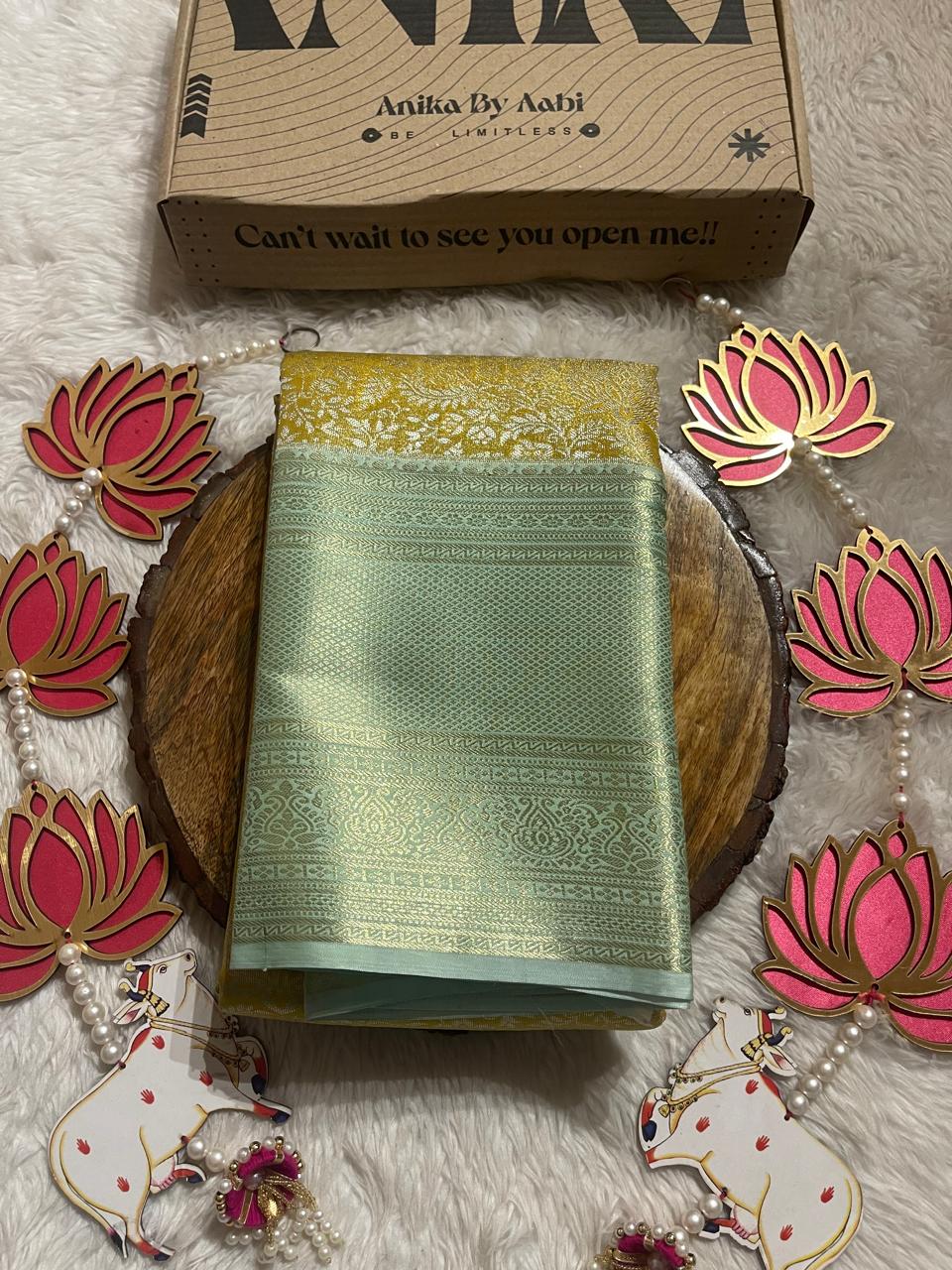 SWAYAMVARAM-MUSTARD GOLDEN YELLOW WITH TEAL SAREE