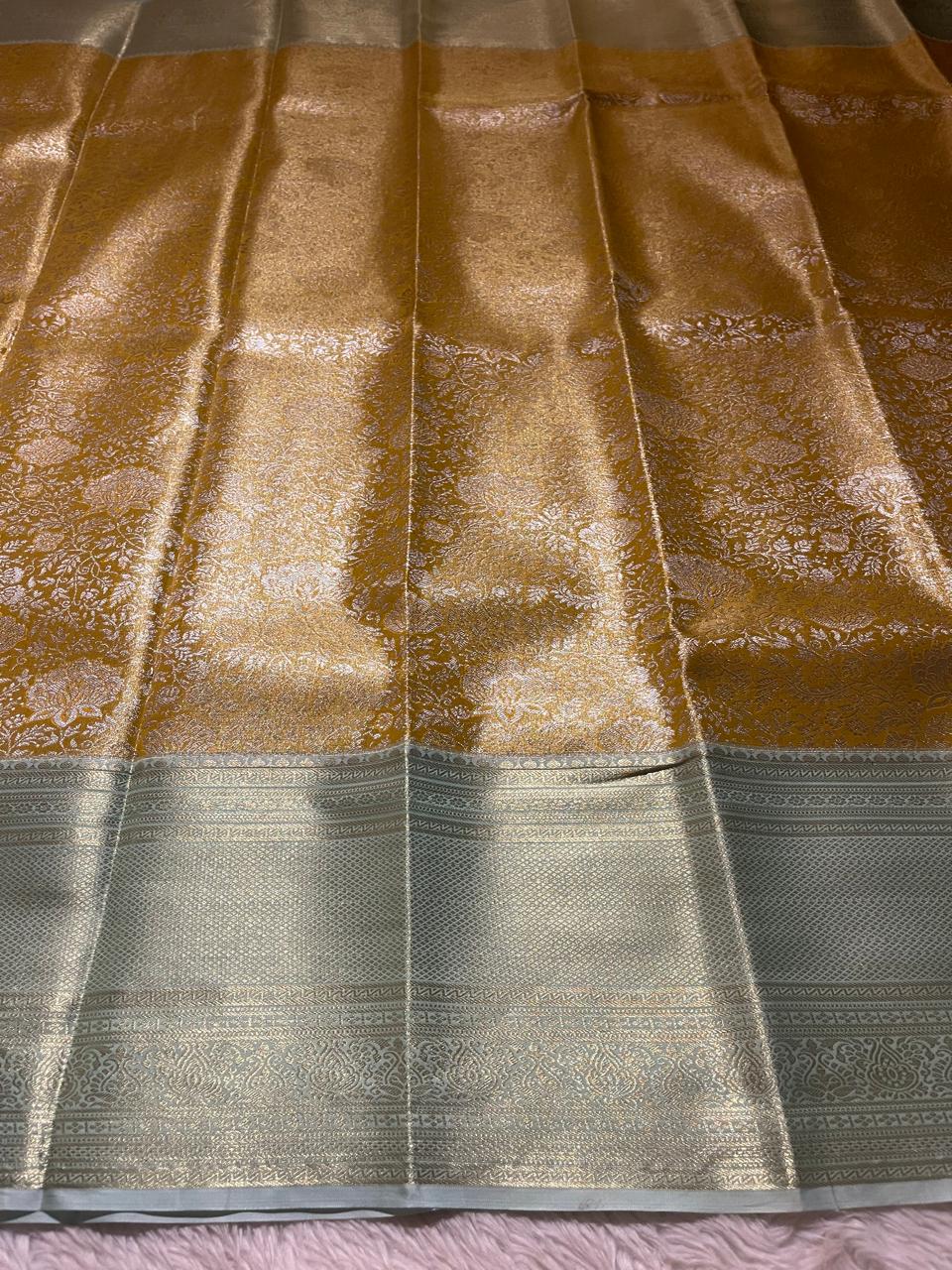 SWAYAMVARAM-MUSTARD GOLDEN YELLOW WITH TEAL SAREE