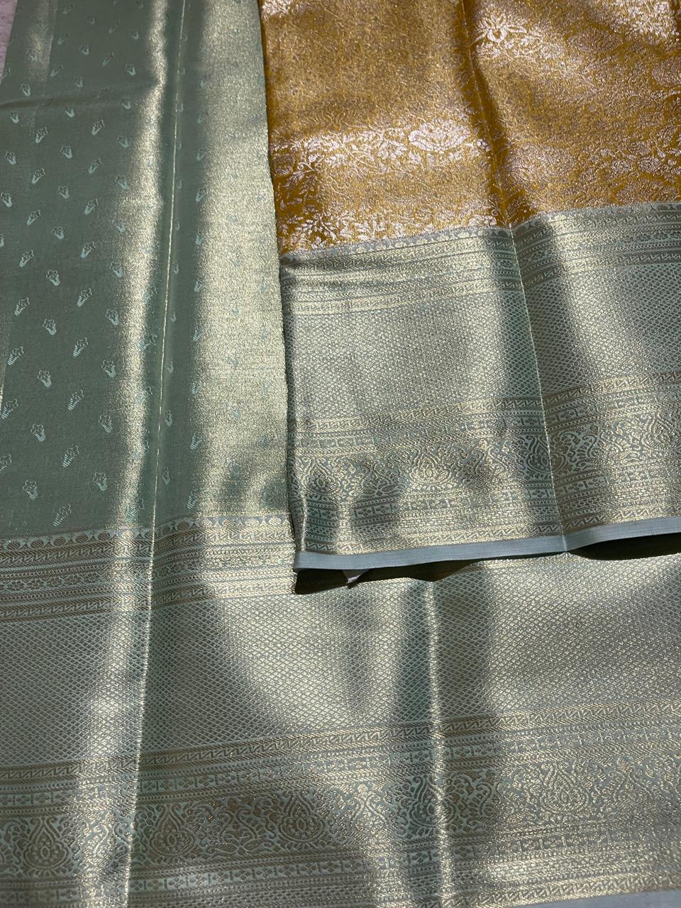SWAYAMVARAM-MUSTARD GOLDEN YELLOW WITH TEAL SAREE