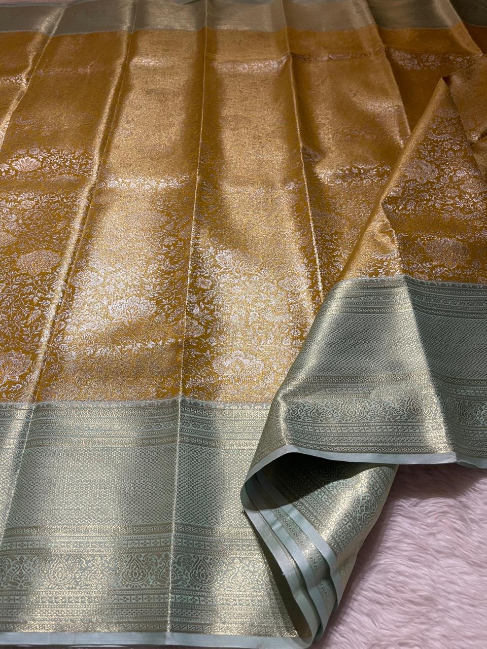SWAYAMVARAM-MUSTARD GOLDEN YELLOW WITH TEAL SAREE