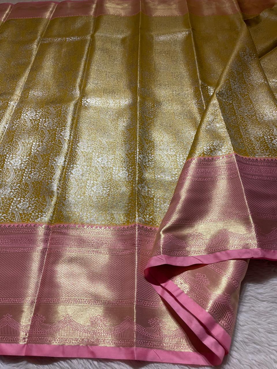 SWAYAMVARAM-GOLDEN YELLOW WITH PASTEL PINK SAREE