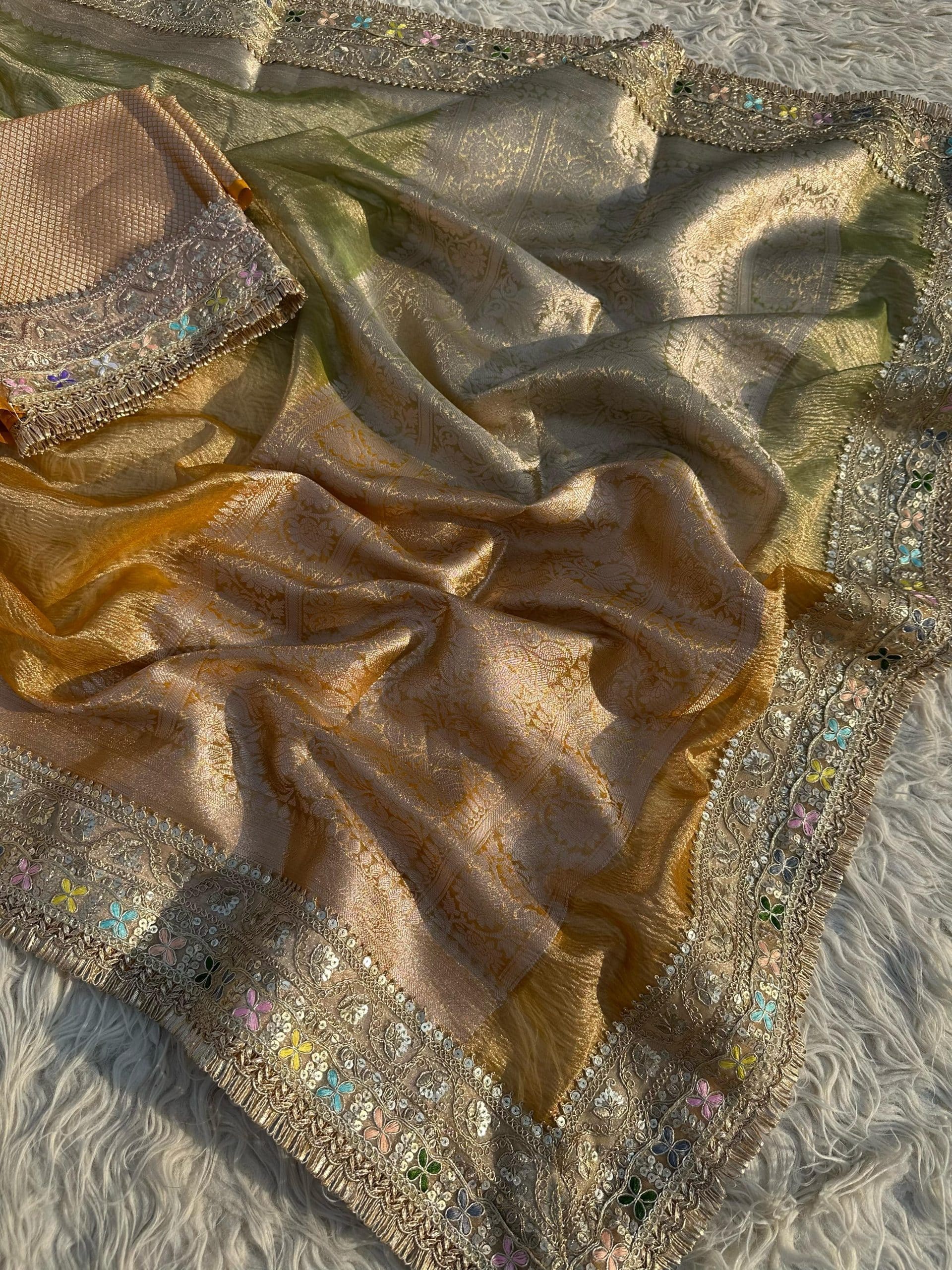 TISSUE LUXE CRUSH-YELLOW DUAL TONE SAREE