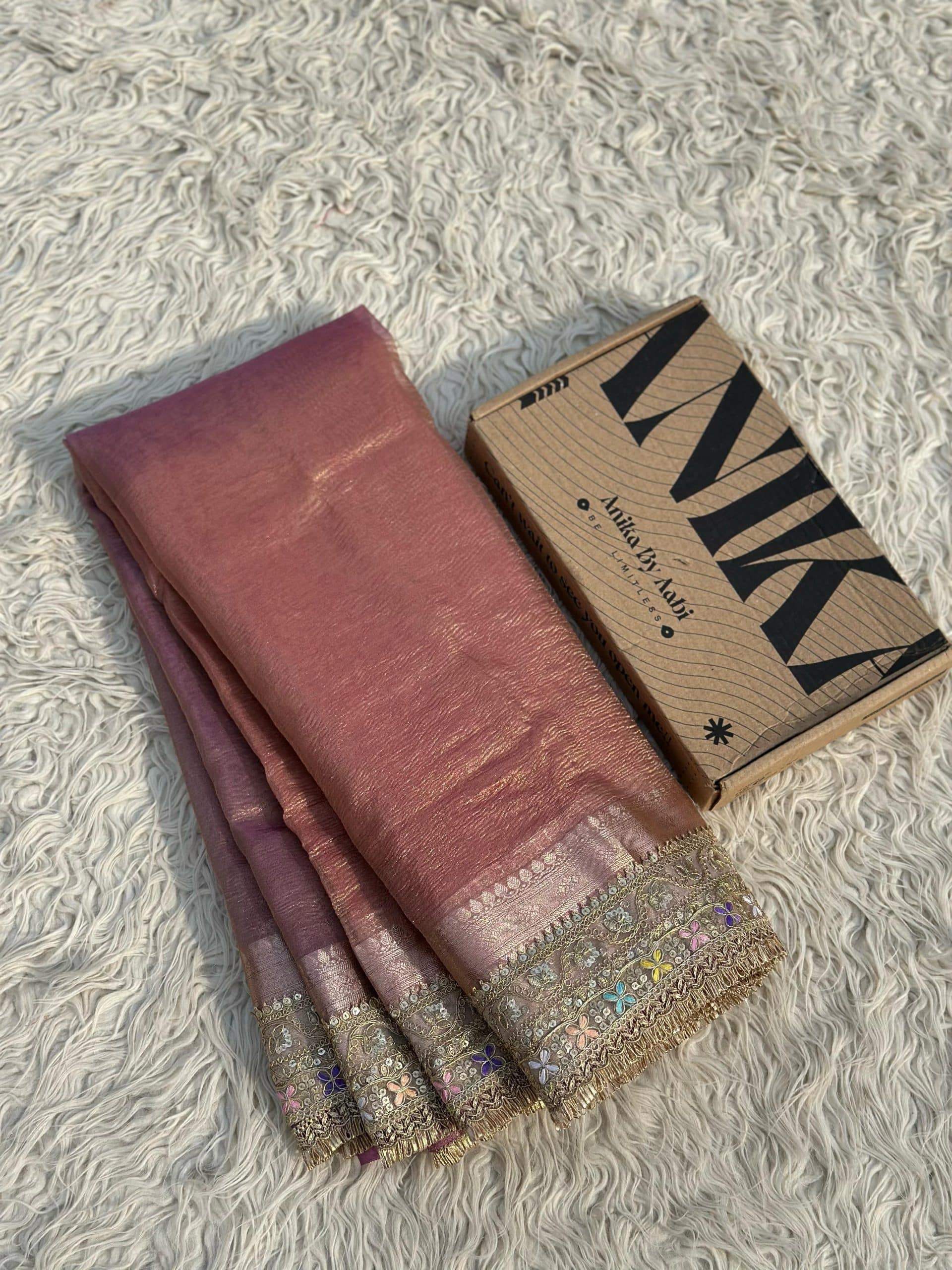 TISSUE LUXE CRUSH- ROSEGOLD DUAL TONE SAREE