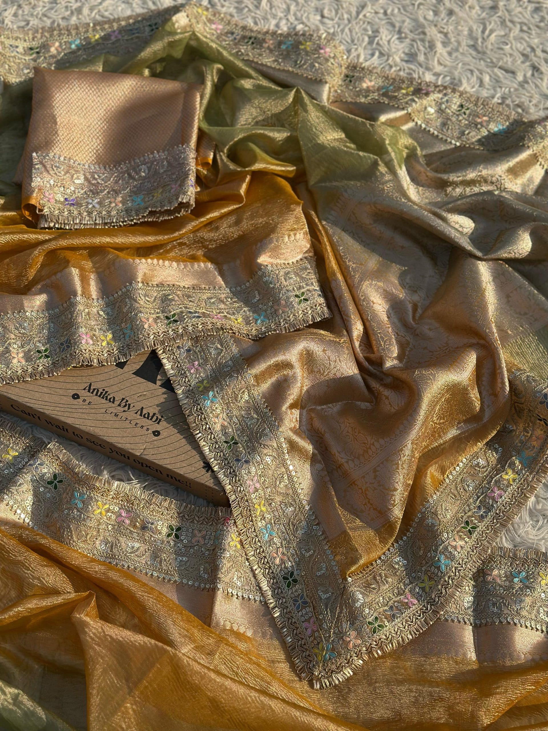 TISSUE LUXE CRUSH-YELLOW DUAL TONE SAREE