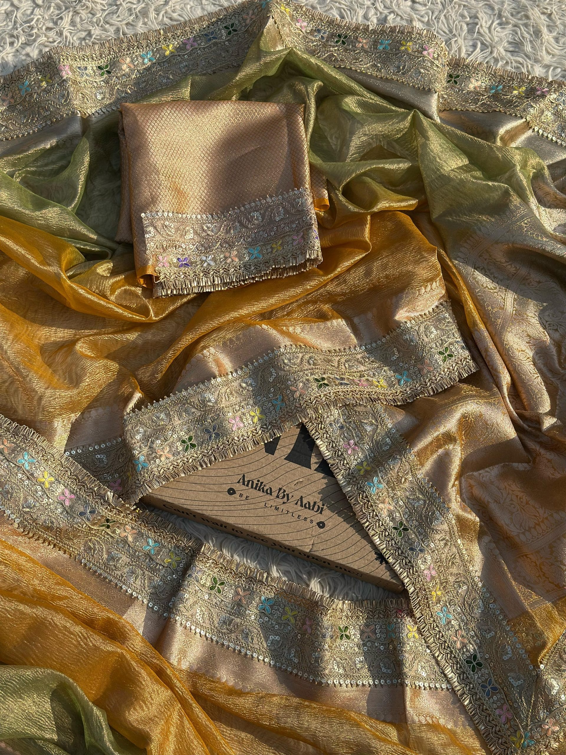 TISSUE LUXE CRUSH-YELLOW DUAL TONE SAREE