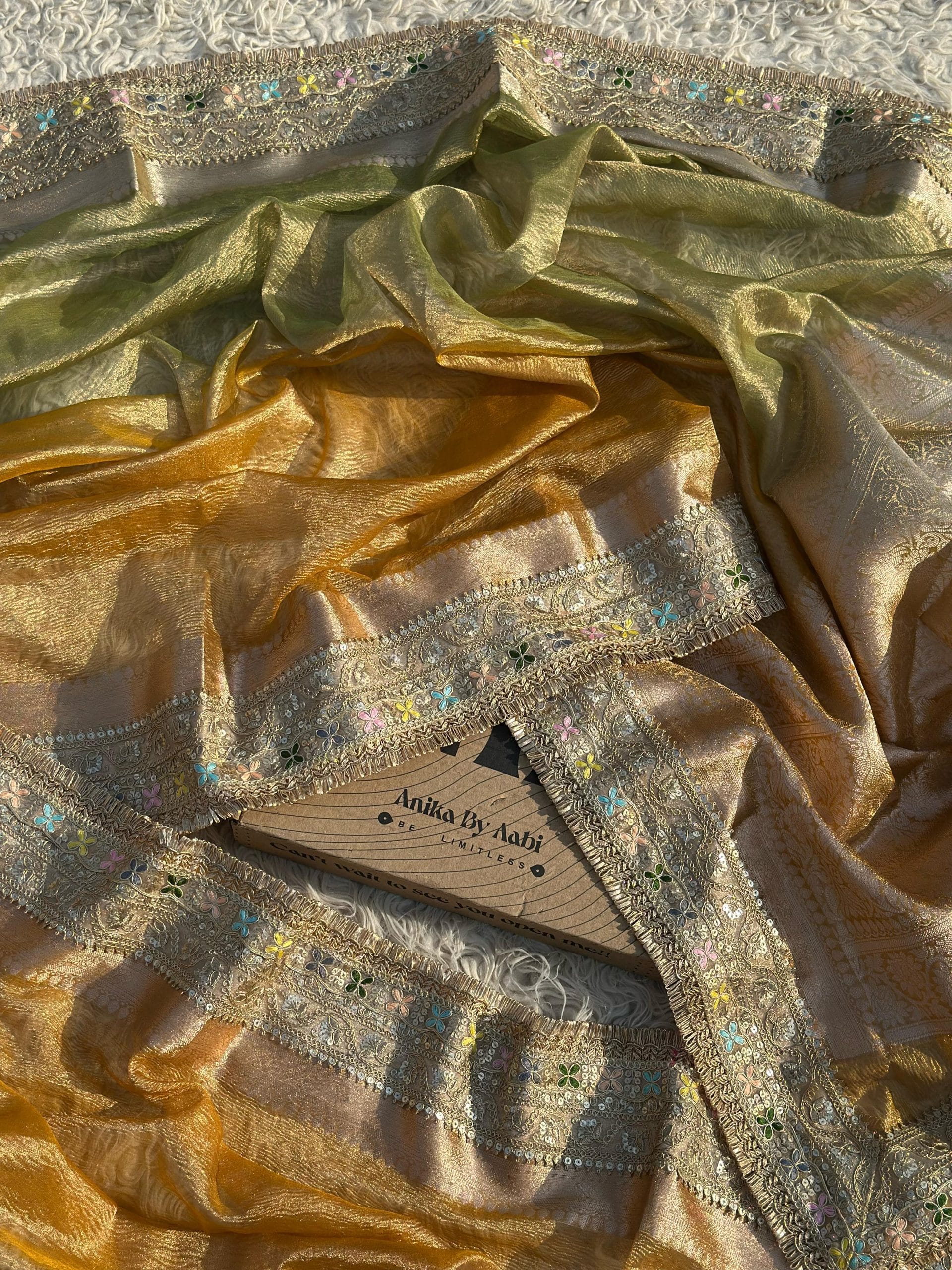 TISSUE LUXE CRUSH-YELLOW DUAL TONE SAREE