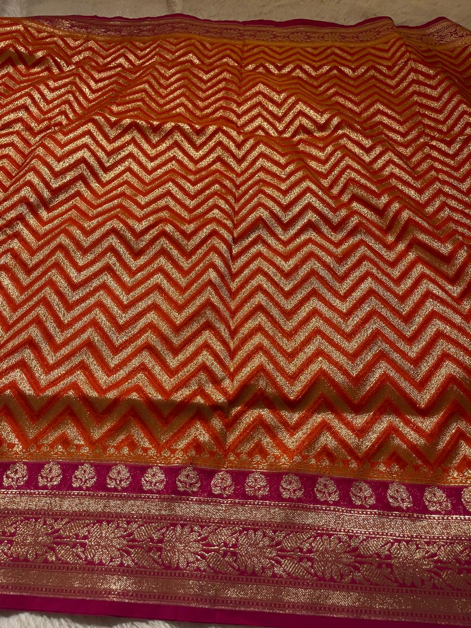 SITA GEORGETTE-ORANGE DUAL TONE SAREE