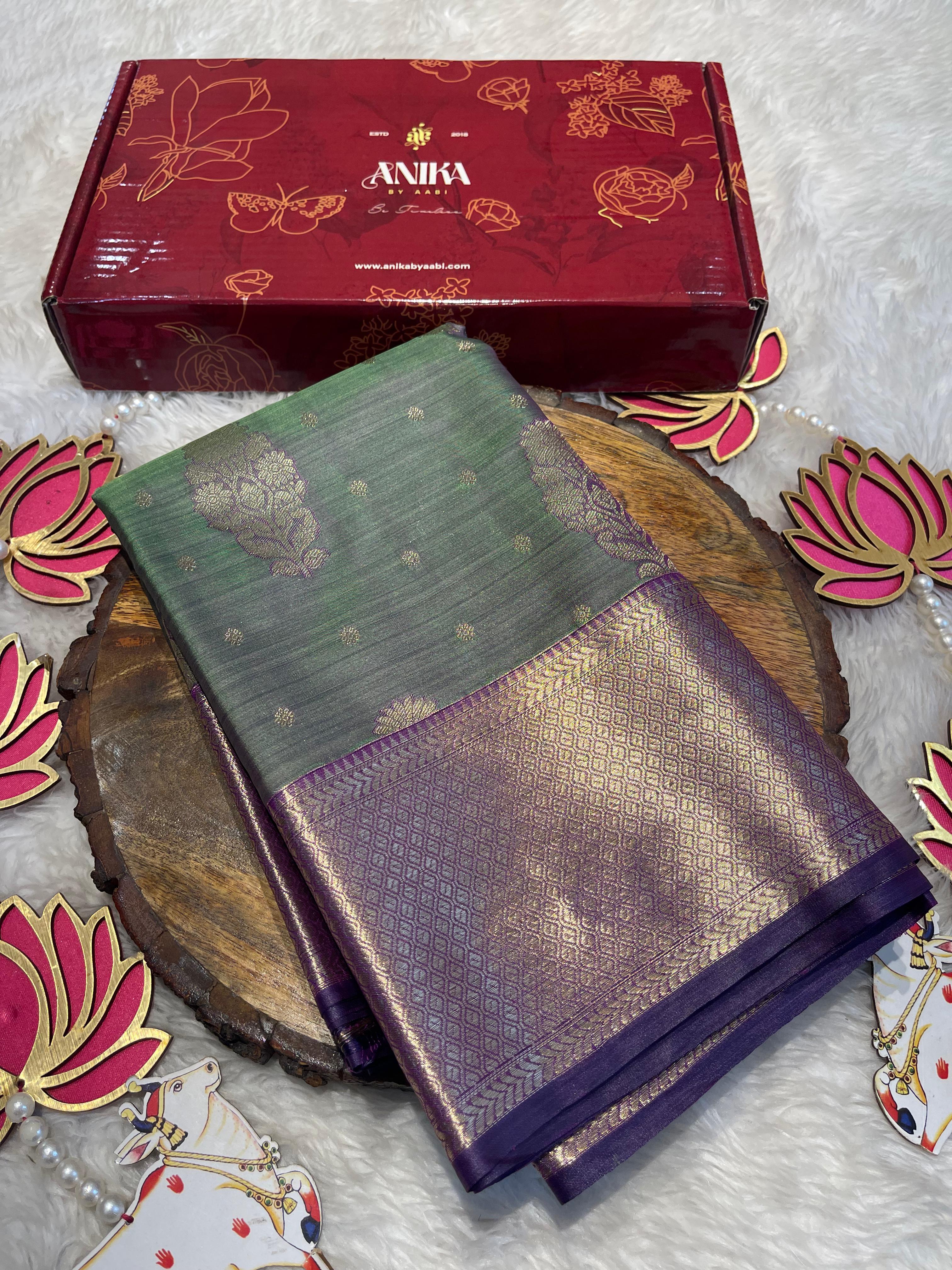 SWAYAMVARAM - Peacock green Dual shade silk saree festival edit