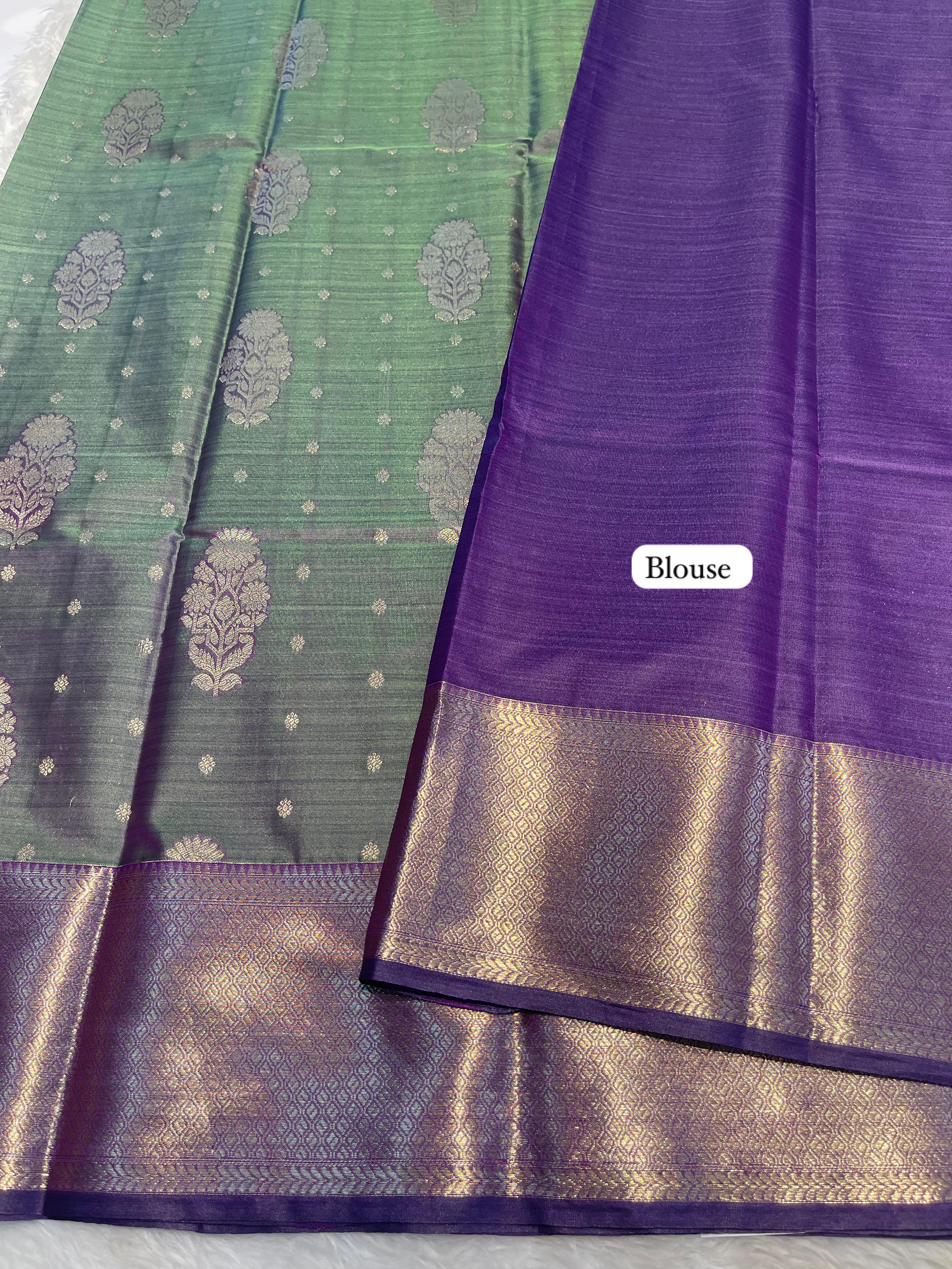 SWAYAMVARAM - Peacock green Dual shade silk saree festival edit