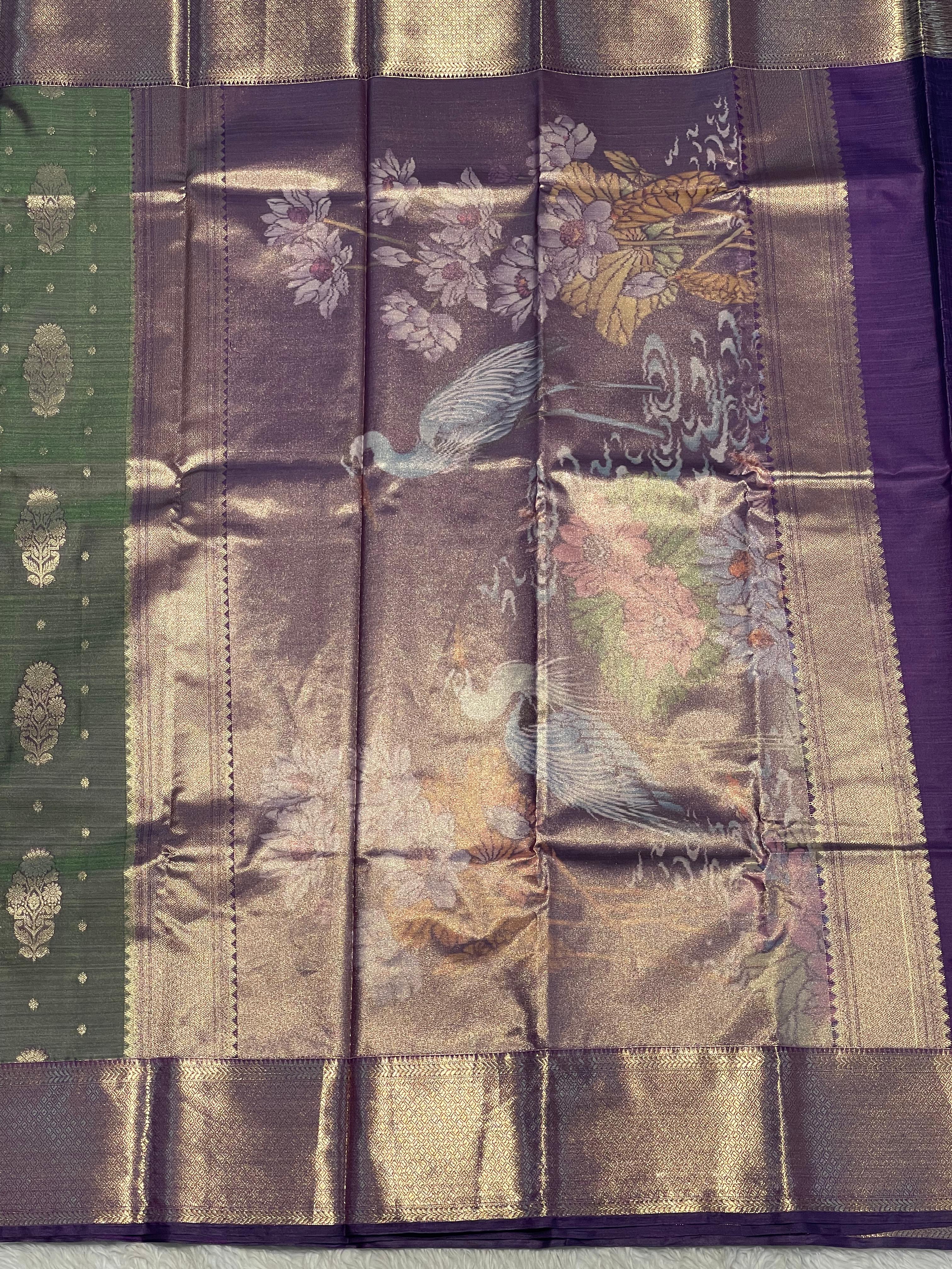 SWAYAMVARAM - Peacock green Dual shade silk saree festival edit