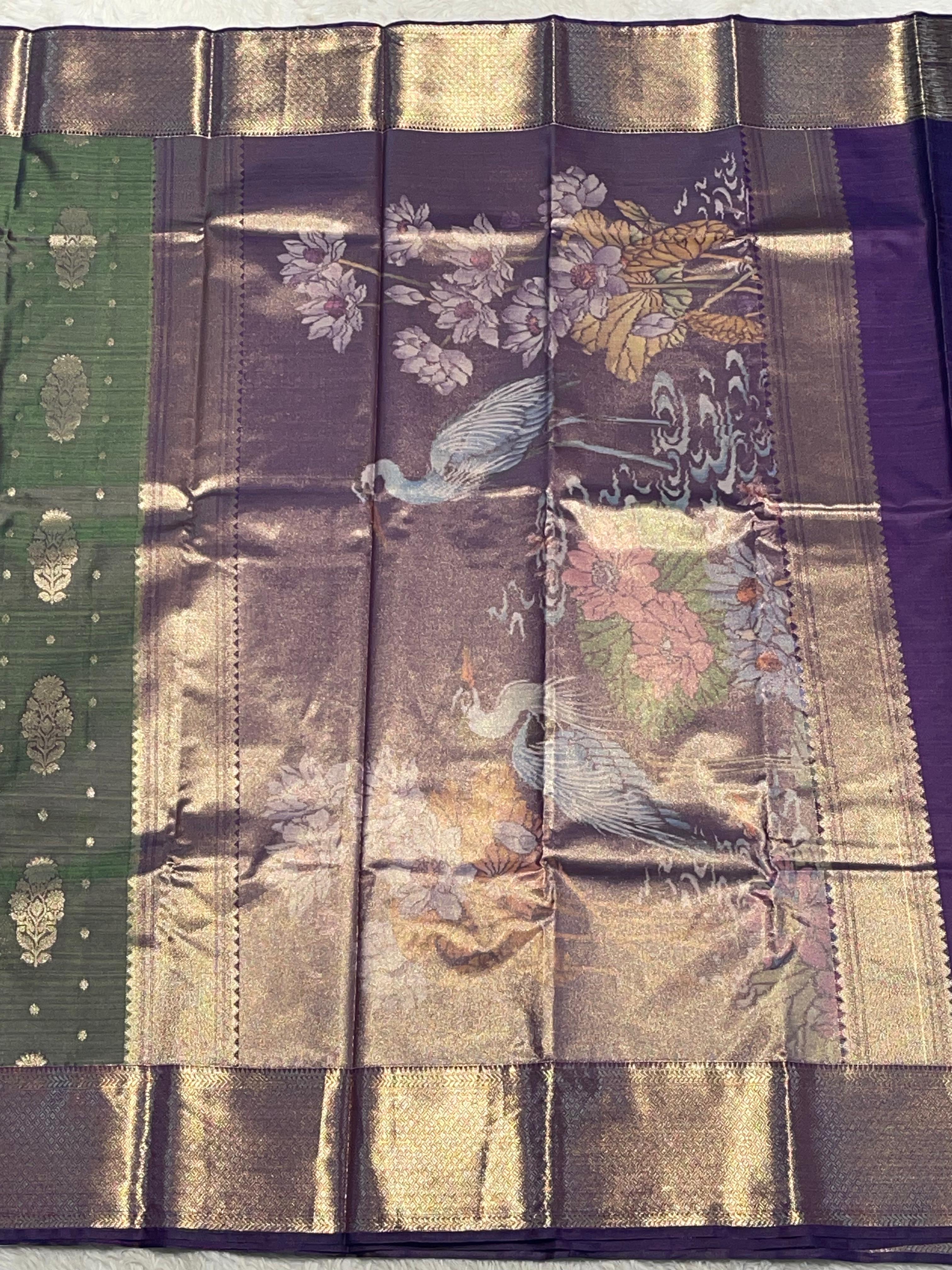 SWAYAMVARAM - Peacock green Dual shade silk saree festival edit