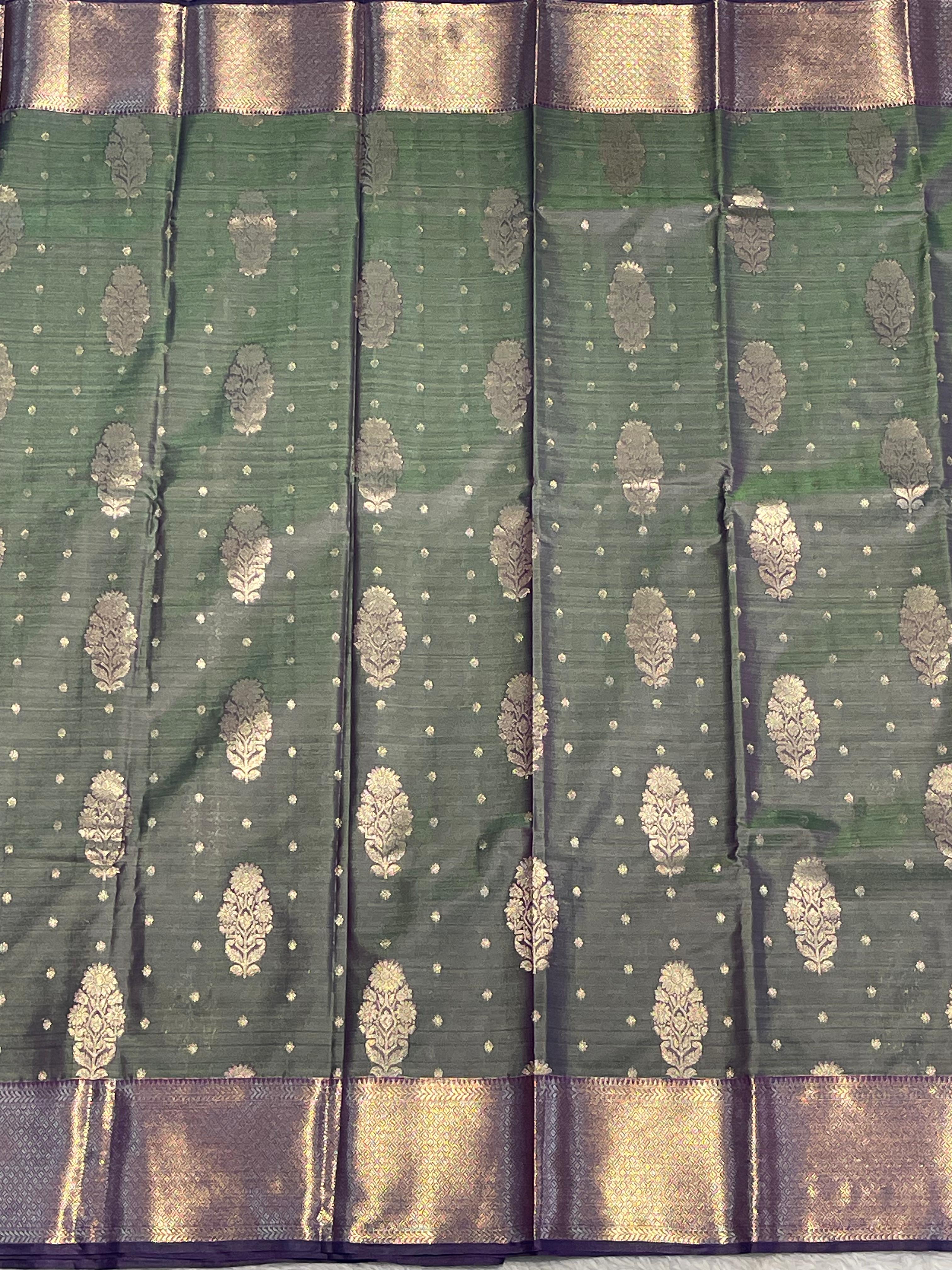 SWAYAMVARAM - Peacock green Dual shade silk saree festival edit