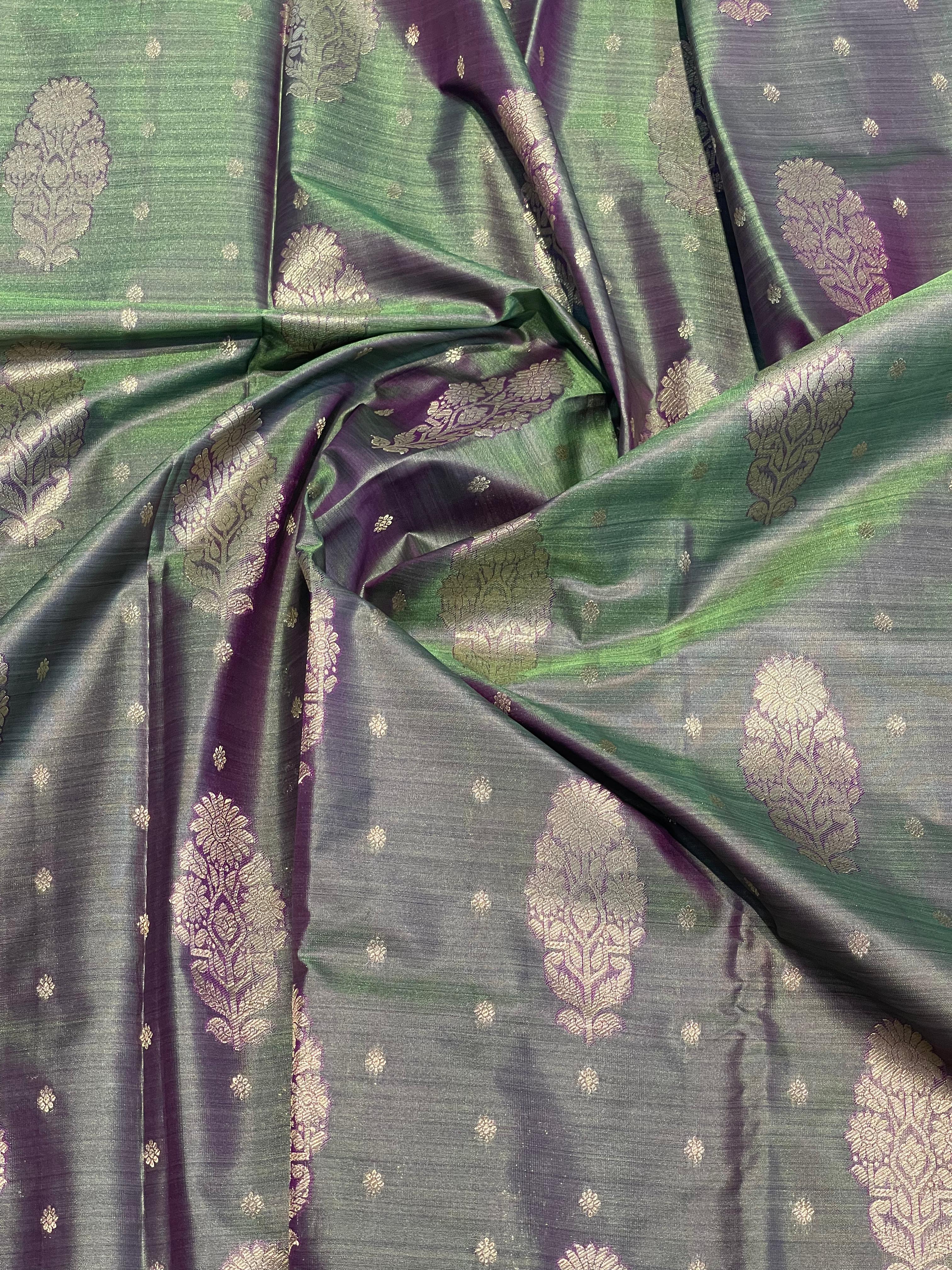 SWAYAMVARAM - Peacock green Dual shade silk saree festival edit