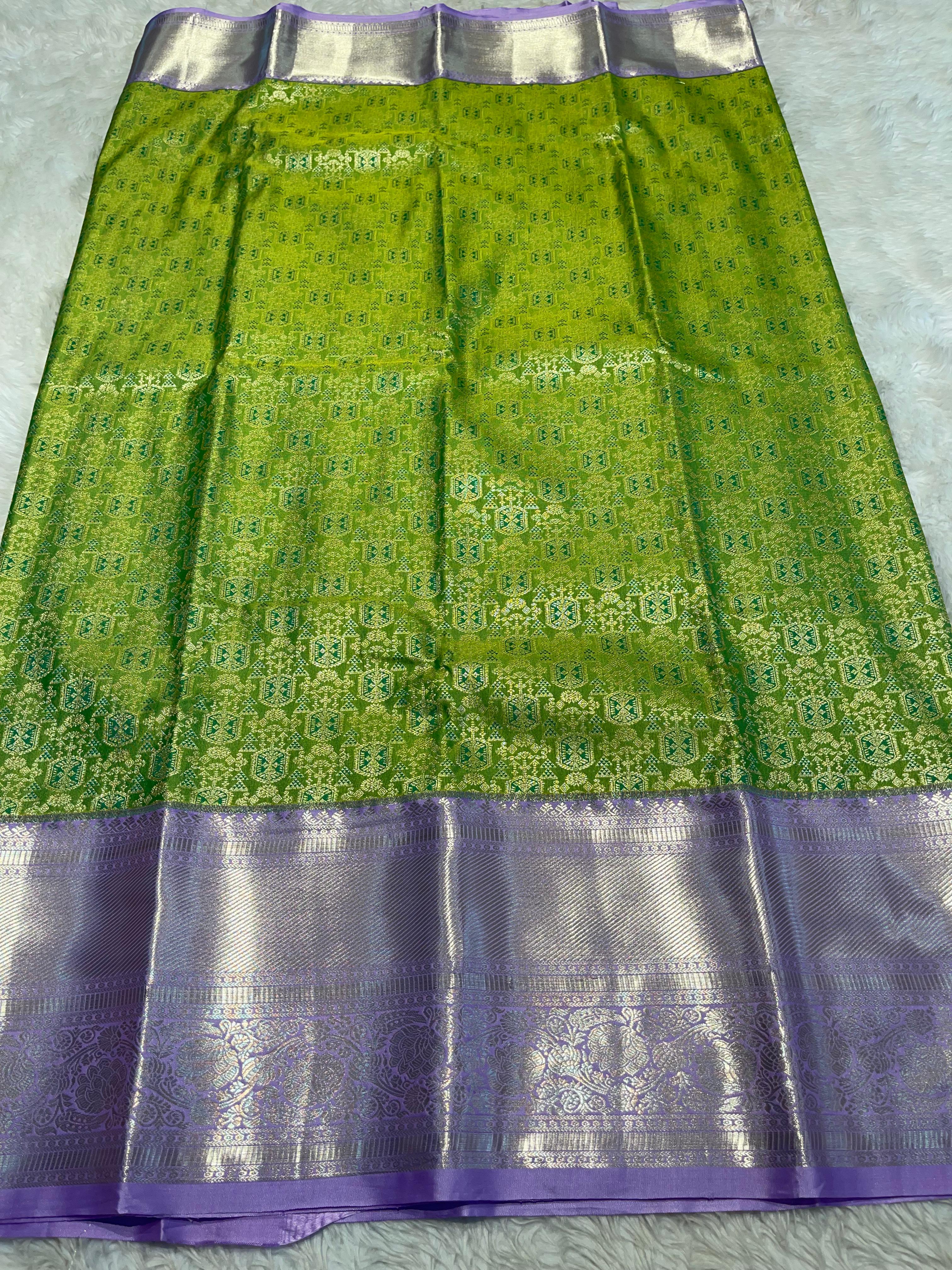 SWAYAMVARAM- EXCLUSIVE GREEN WITH LILAC SILK SAREE