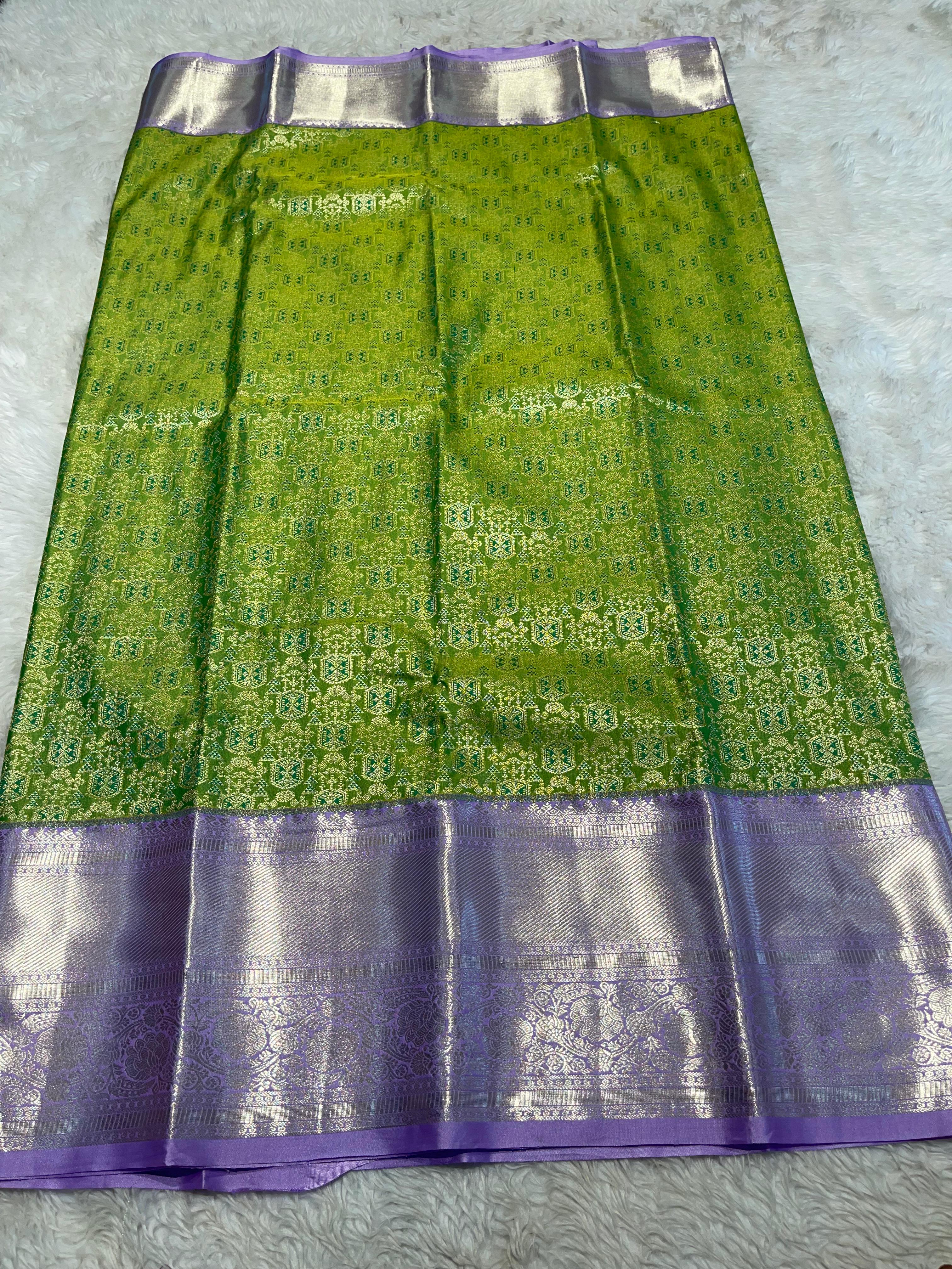 SWAYAMVARAM- EXCLUSIVE GREEN WITH LILAC SILK SAREE
