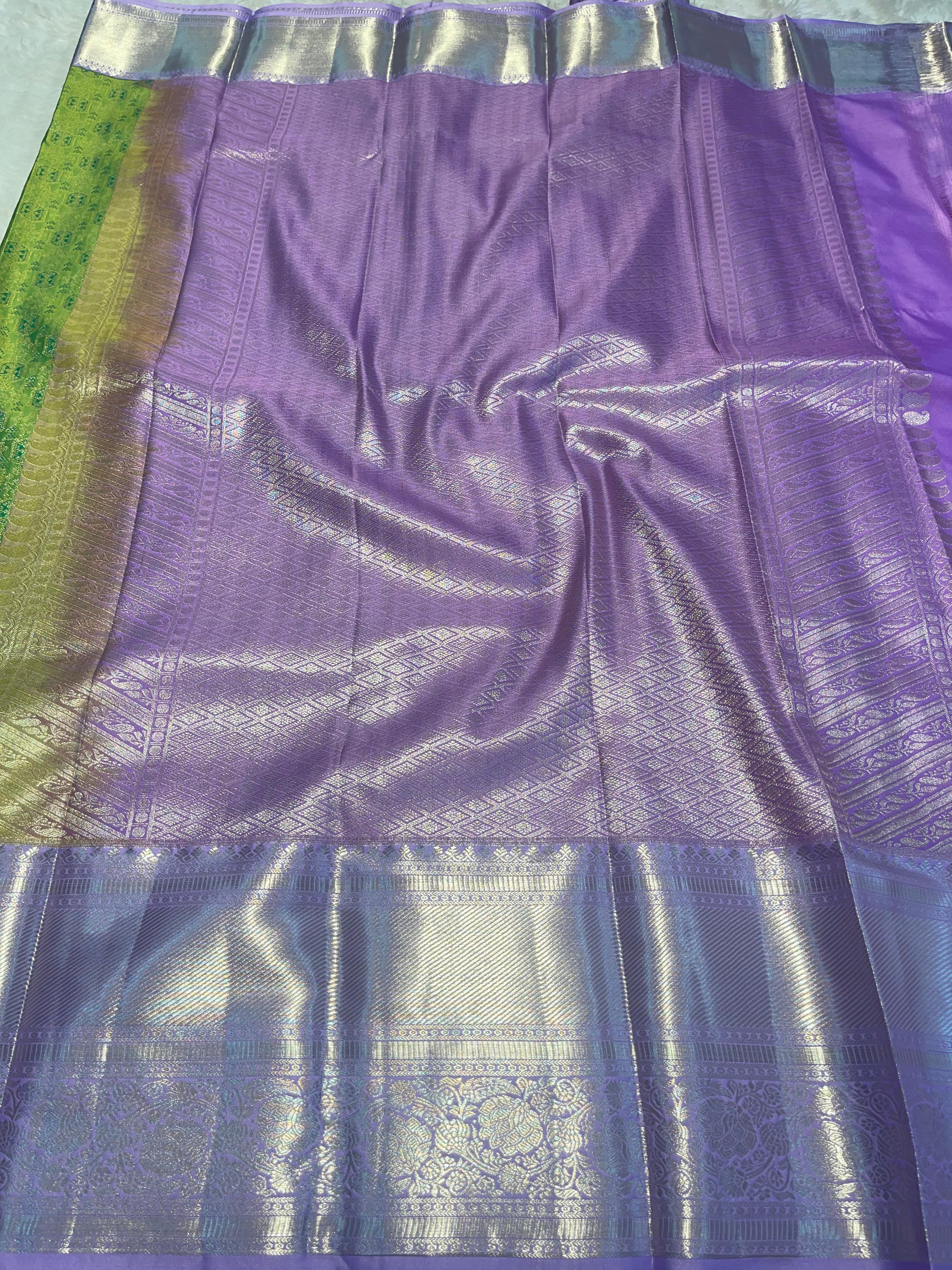 SWAYAMVARAM- EXCLUSIVE GREEN WITH LILAC SILK SAREE