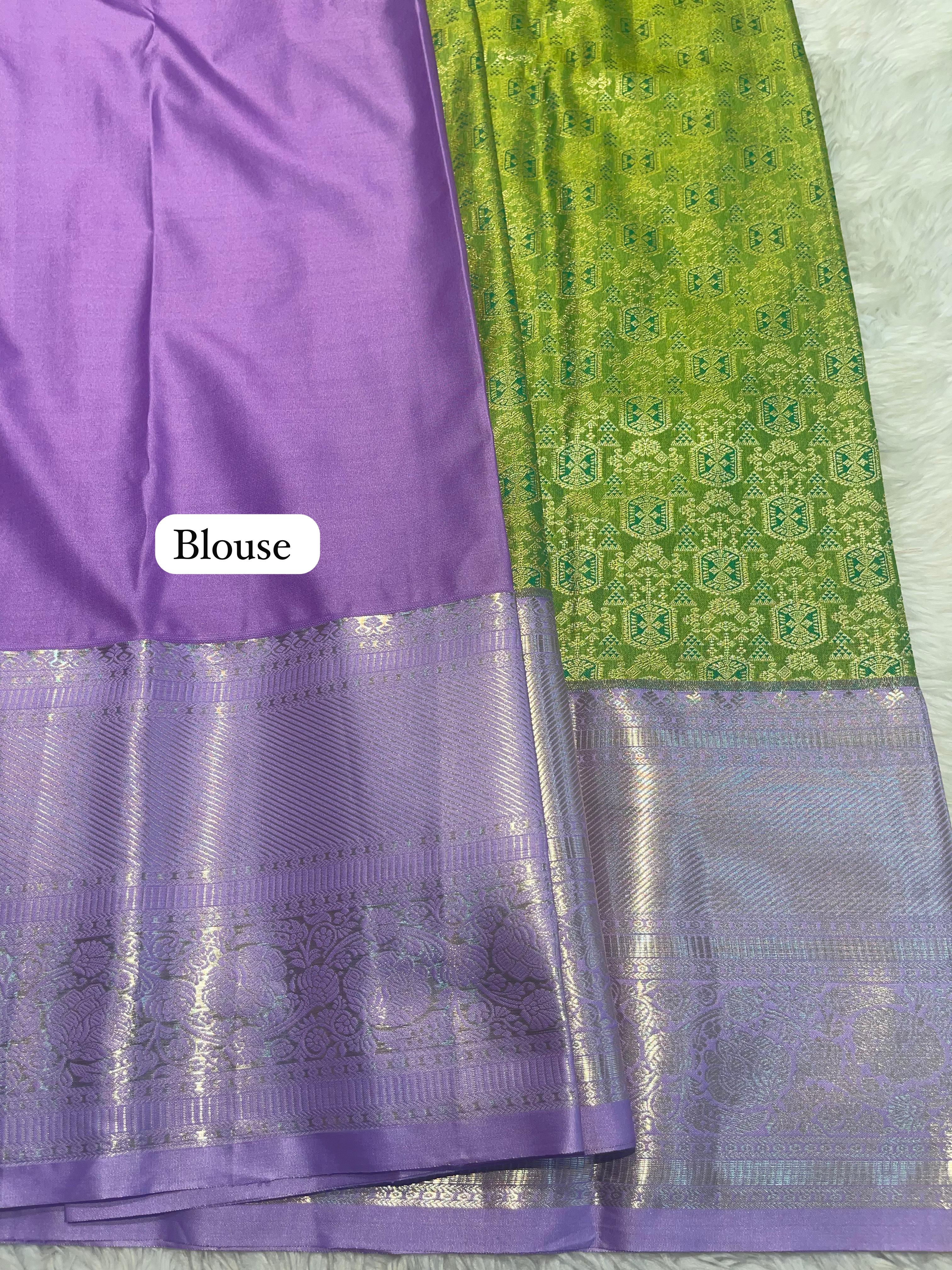 SWAYAMVARAM- EXCLUSIVE GREEN WITH LILAC SILK SAREE