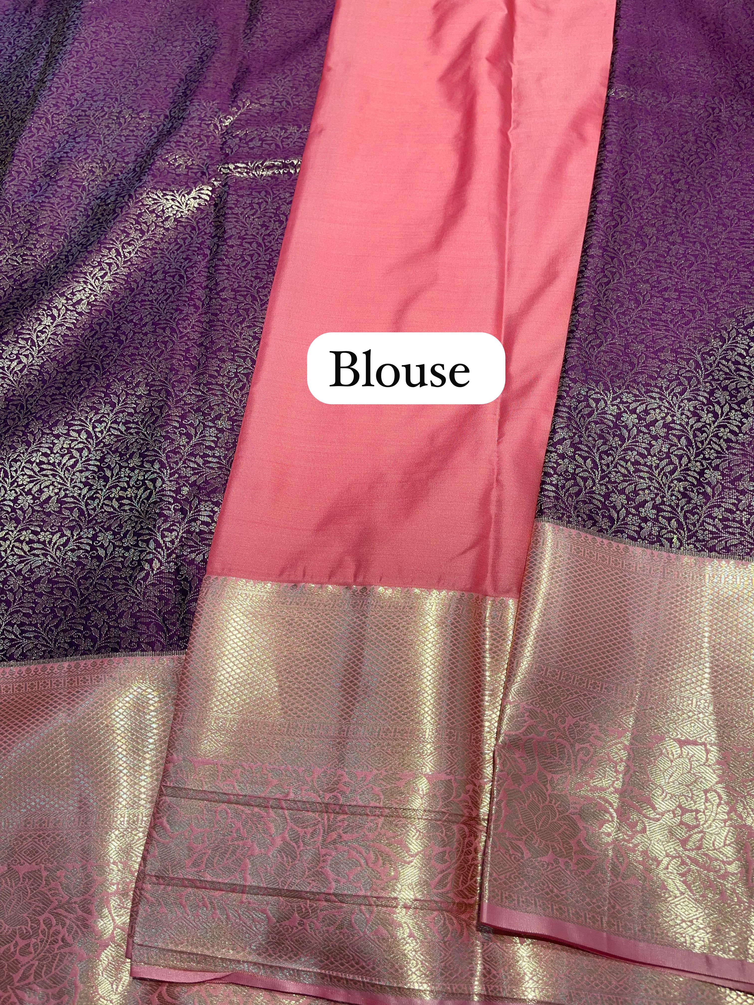 SWAYAMVARAM- DARK PURPLE WITH BABY PINK PEACH SILK SAREE