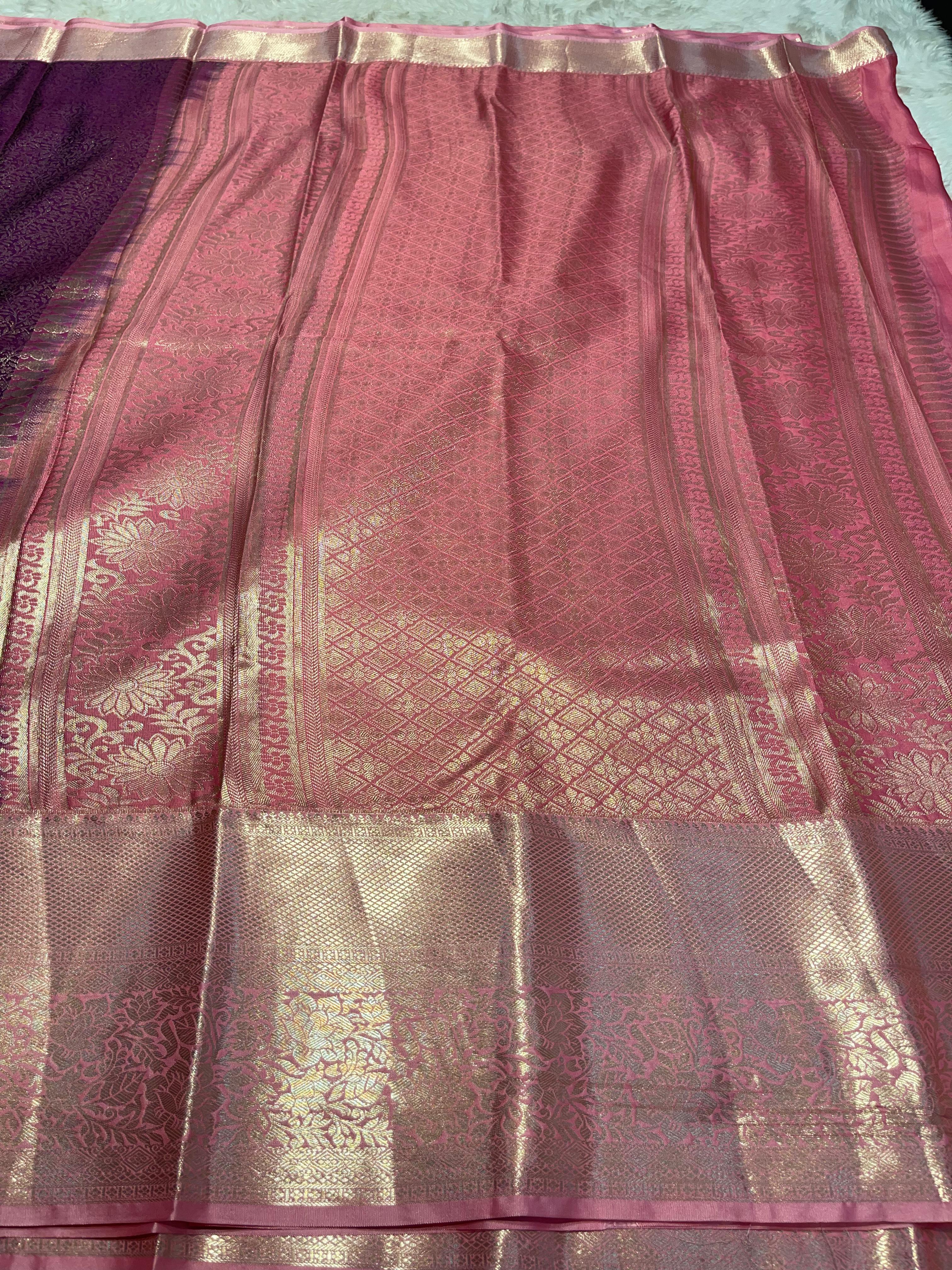 SWAYAMVARAM- DARK PURPLE WITH BABY PINK PEACH SILK SAREE