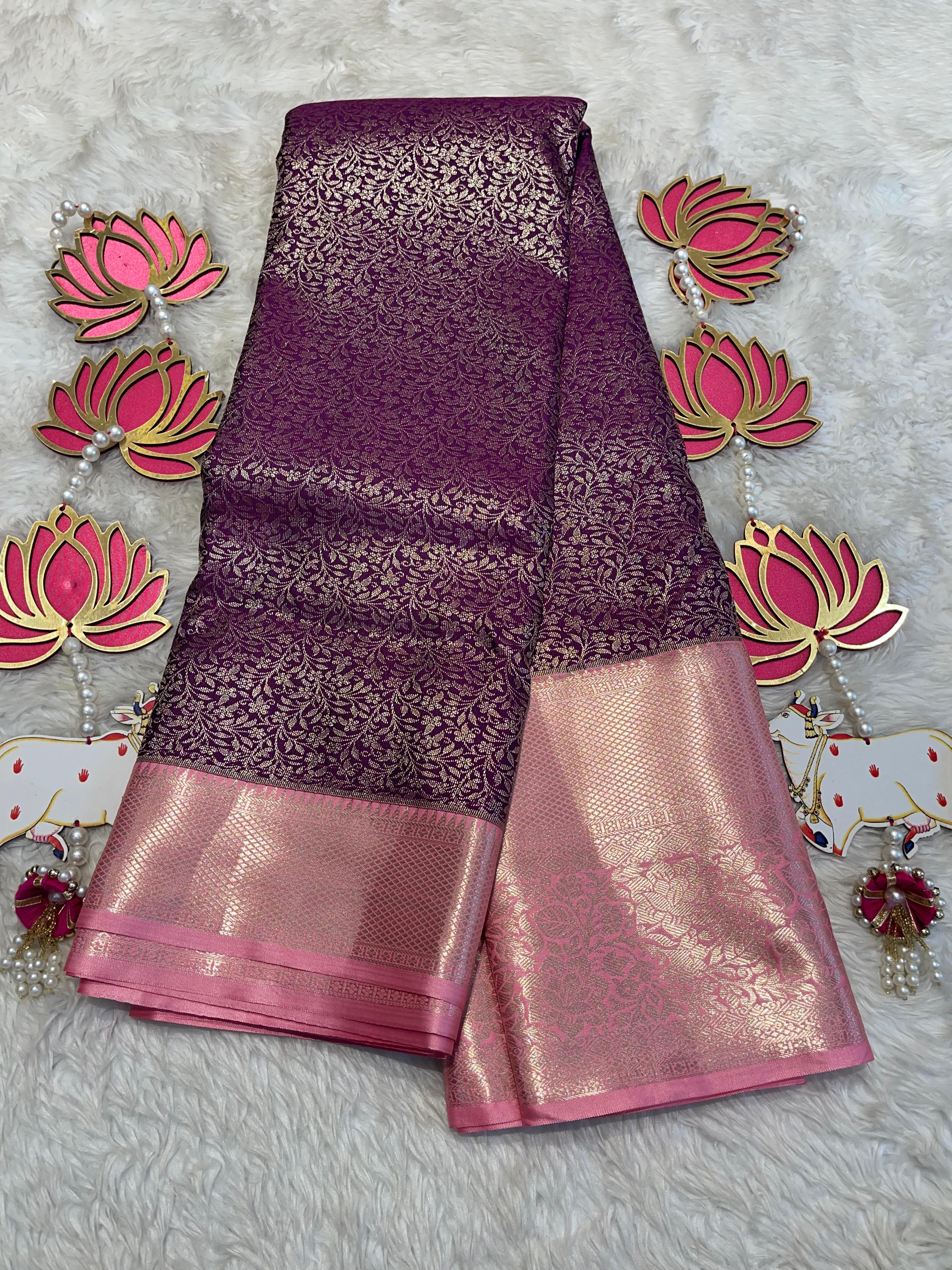 SWAYAMVARAM- DARK PURPLE WITH BABY PINK PEACH SILK SAREE