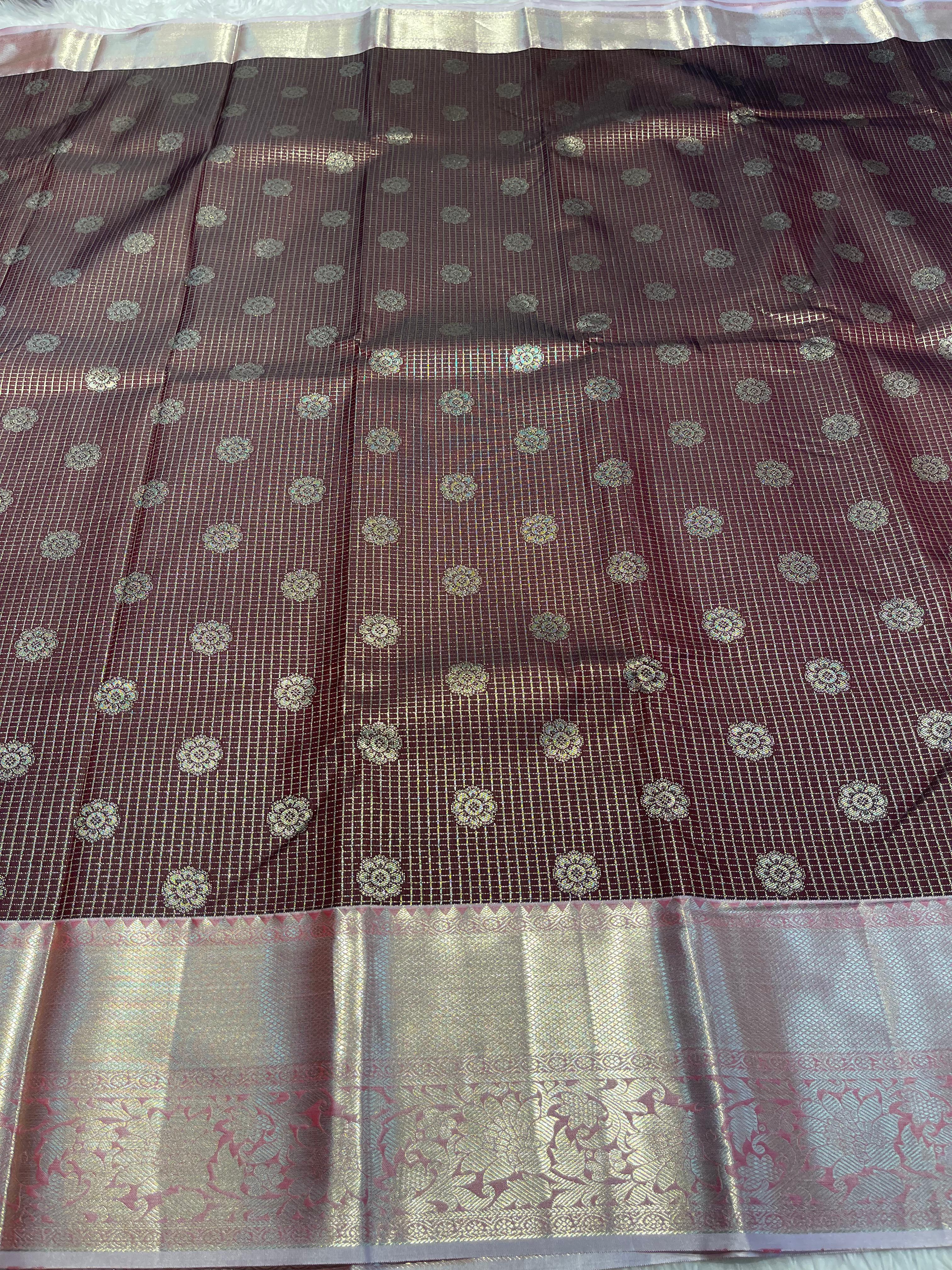 SWAYAMVARAM- COFFEE CHECKS SILK SAREE DUAL TONE