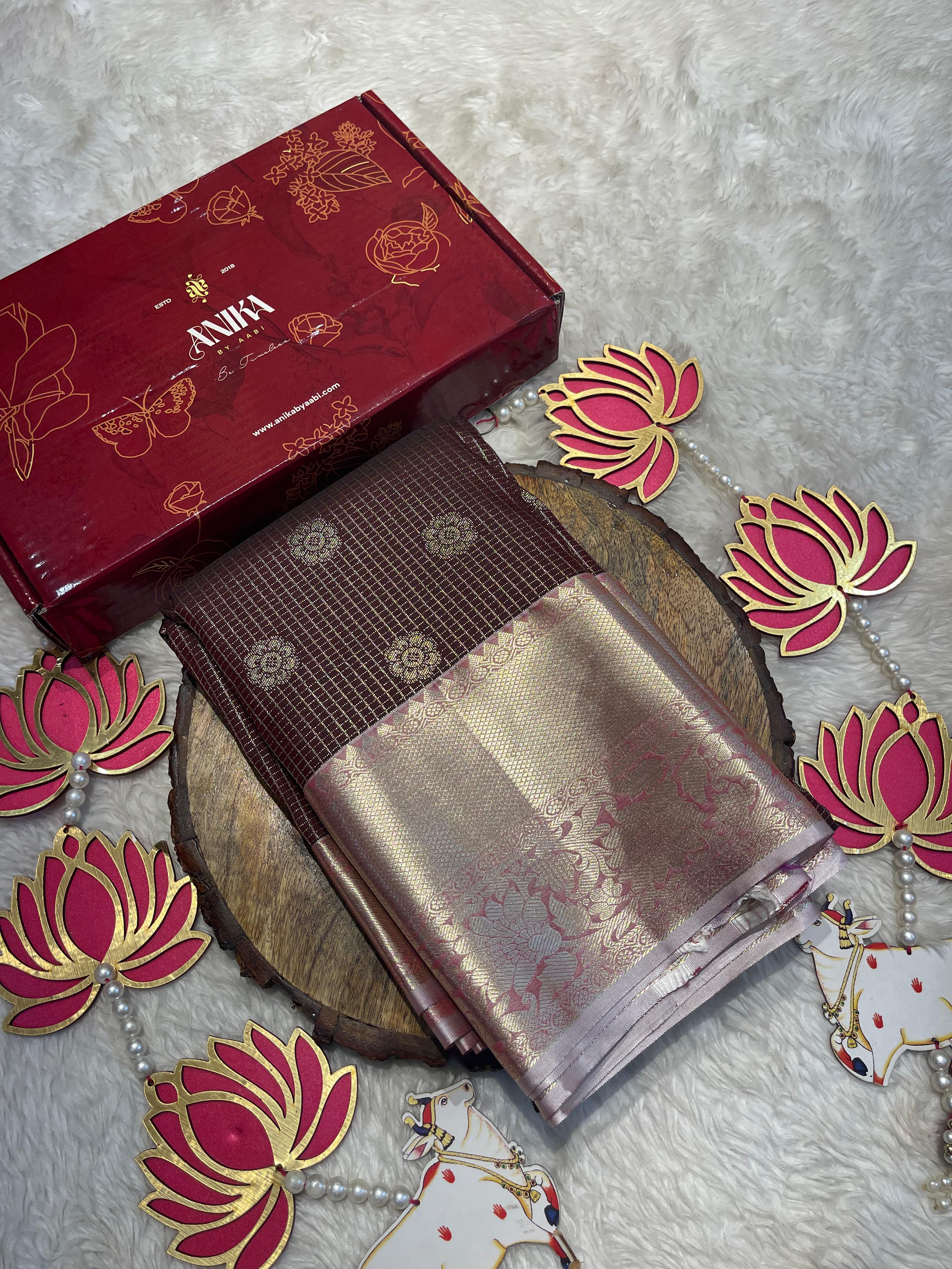 SWAYAMVARAM- COFFEE CHECKS SILK SAREE DUAL TONE