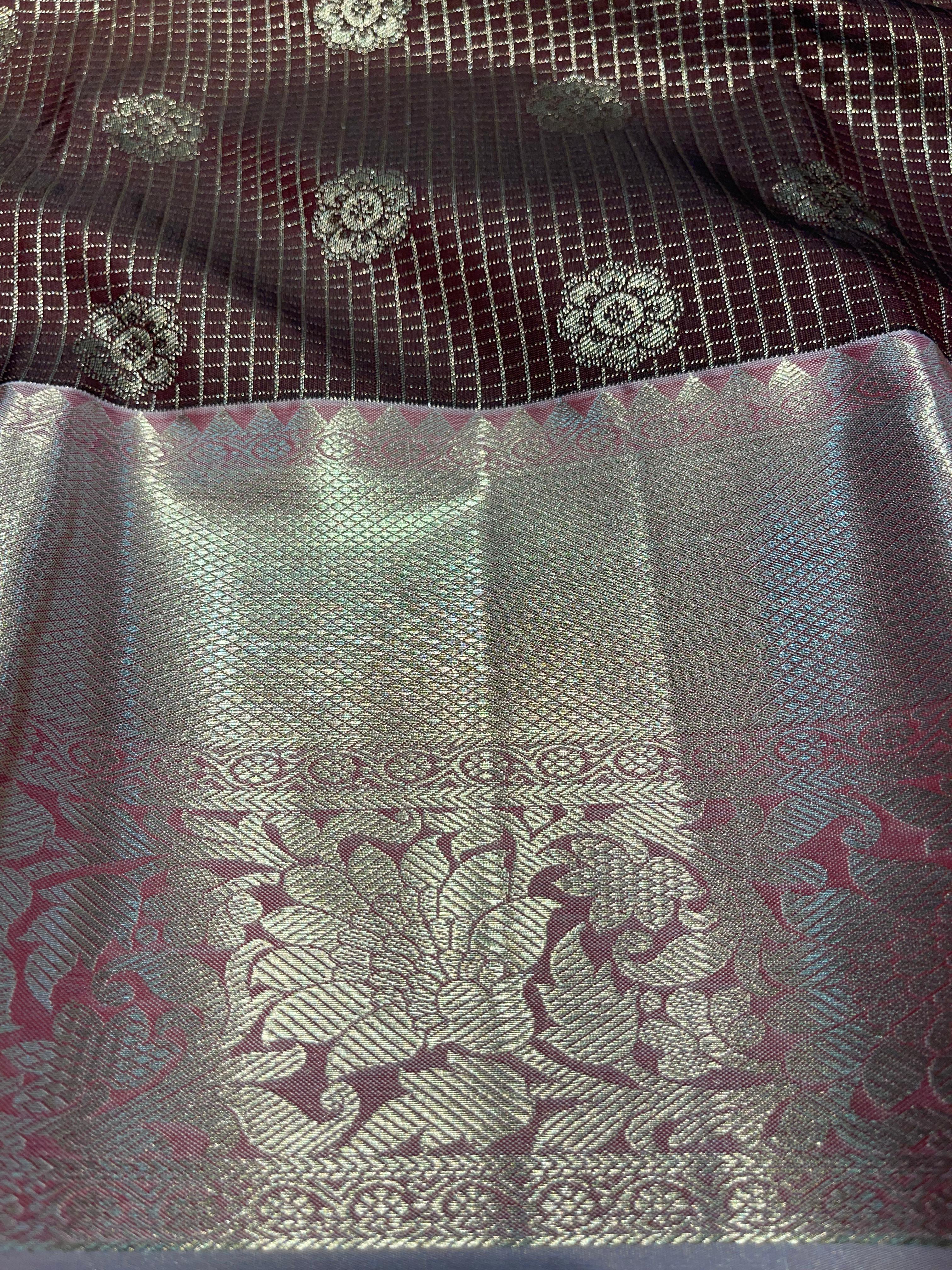 SWAYAMVARAM- COFFEE CHECKS SILK SAREE DUAL TONE