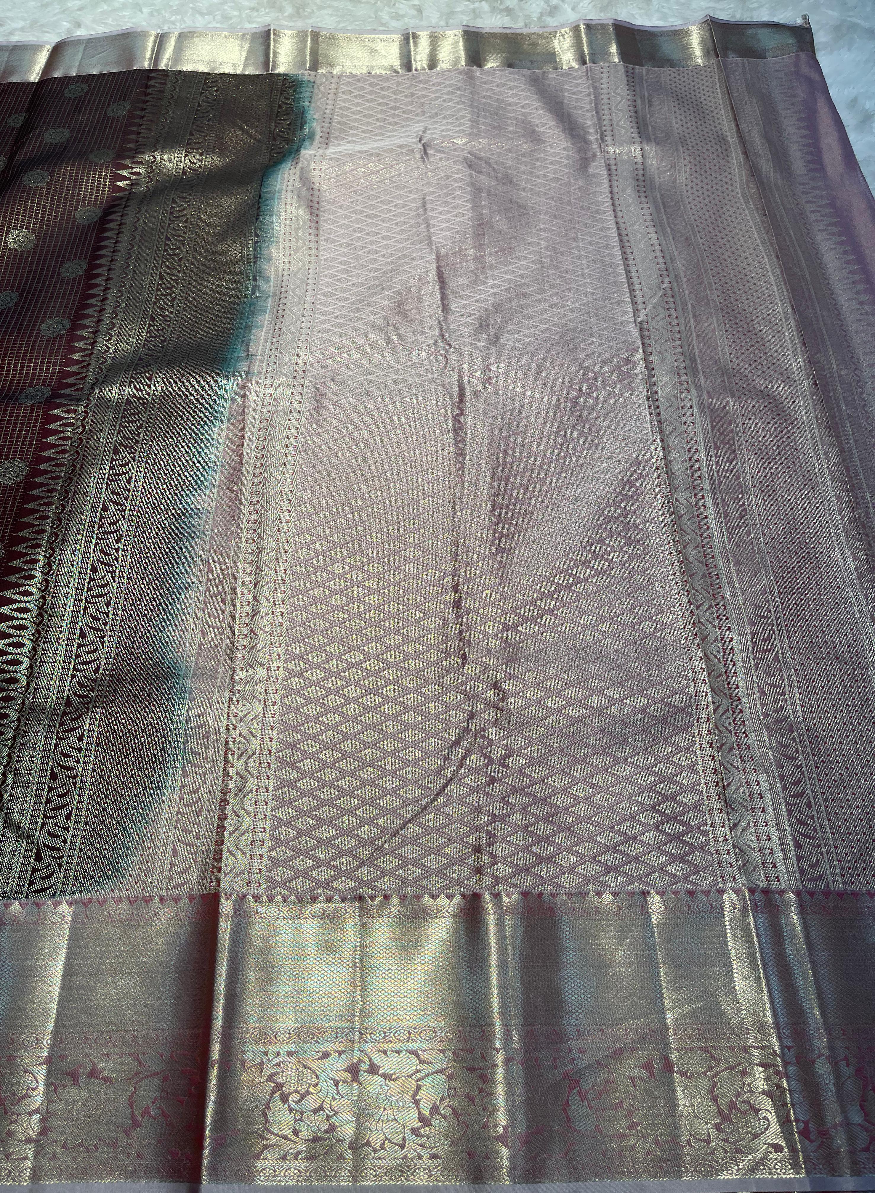 SWAYAMVARAM- COFFEE CHECKS SILK SAREE DUAL TONE